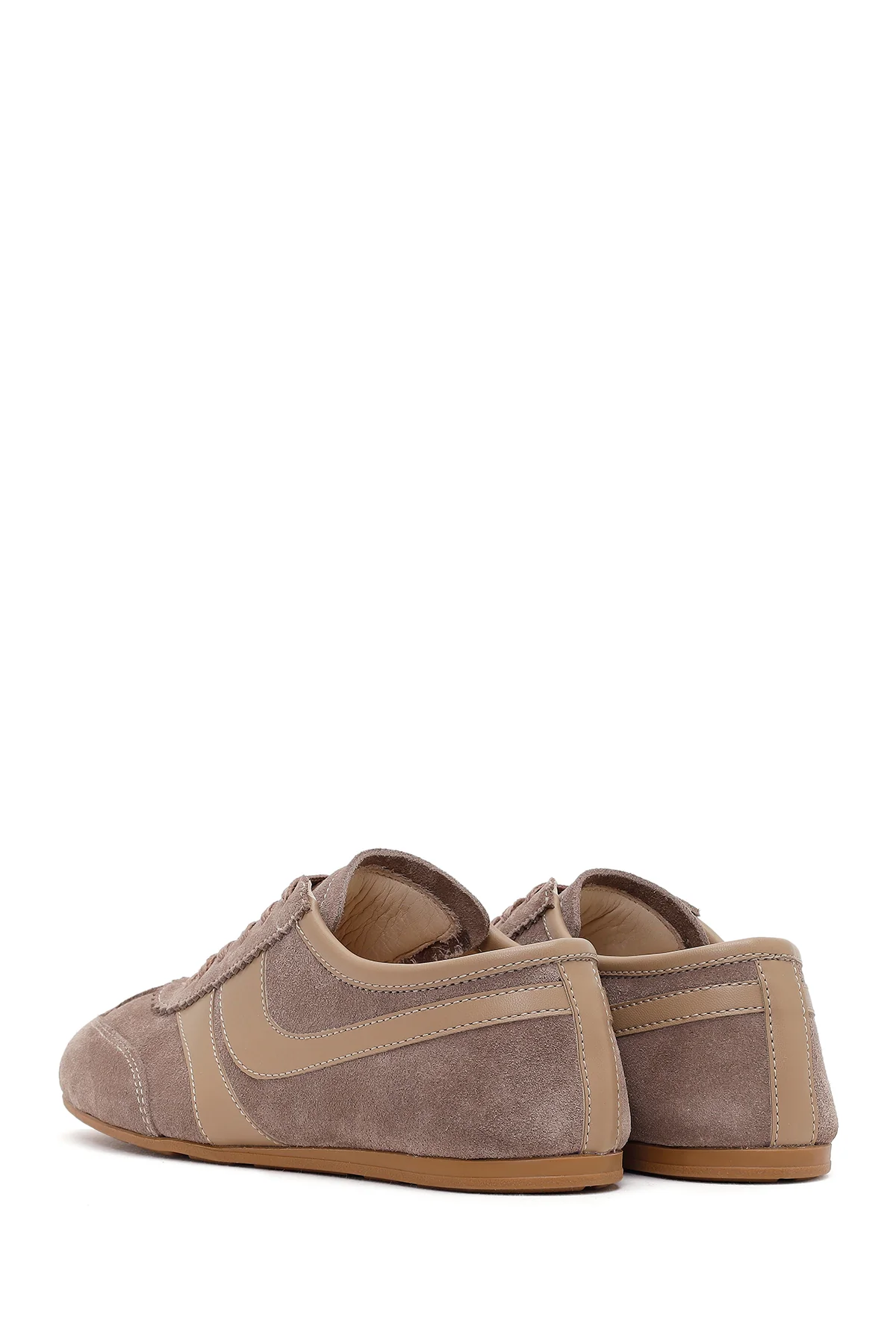 Kadın Vizon Bağcıklı Süet Deri Sneaker - Image 6
