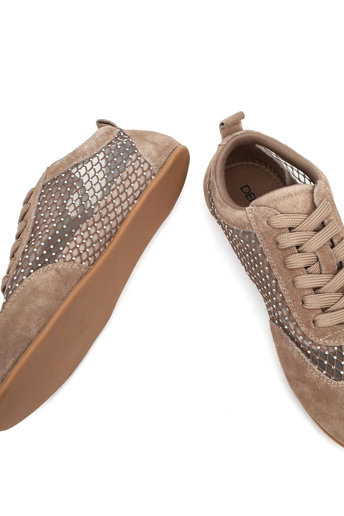 Kadın Vizon Bağcıklı Taşlı Süet Deri Sneaker - Image 11