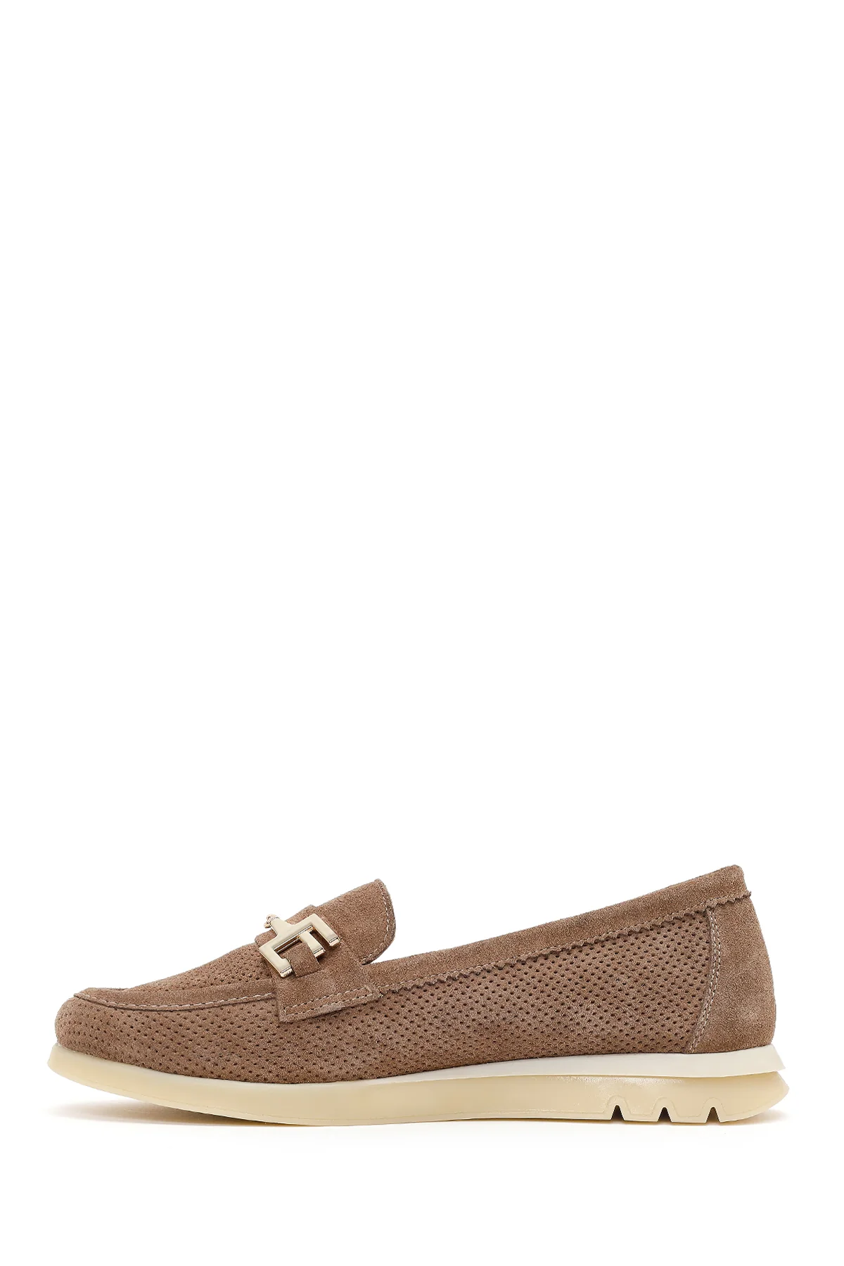 Kadın Vizon Bağcıklı Tokalı Süet Deri Comfort Loafer - Image 3