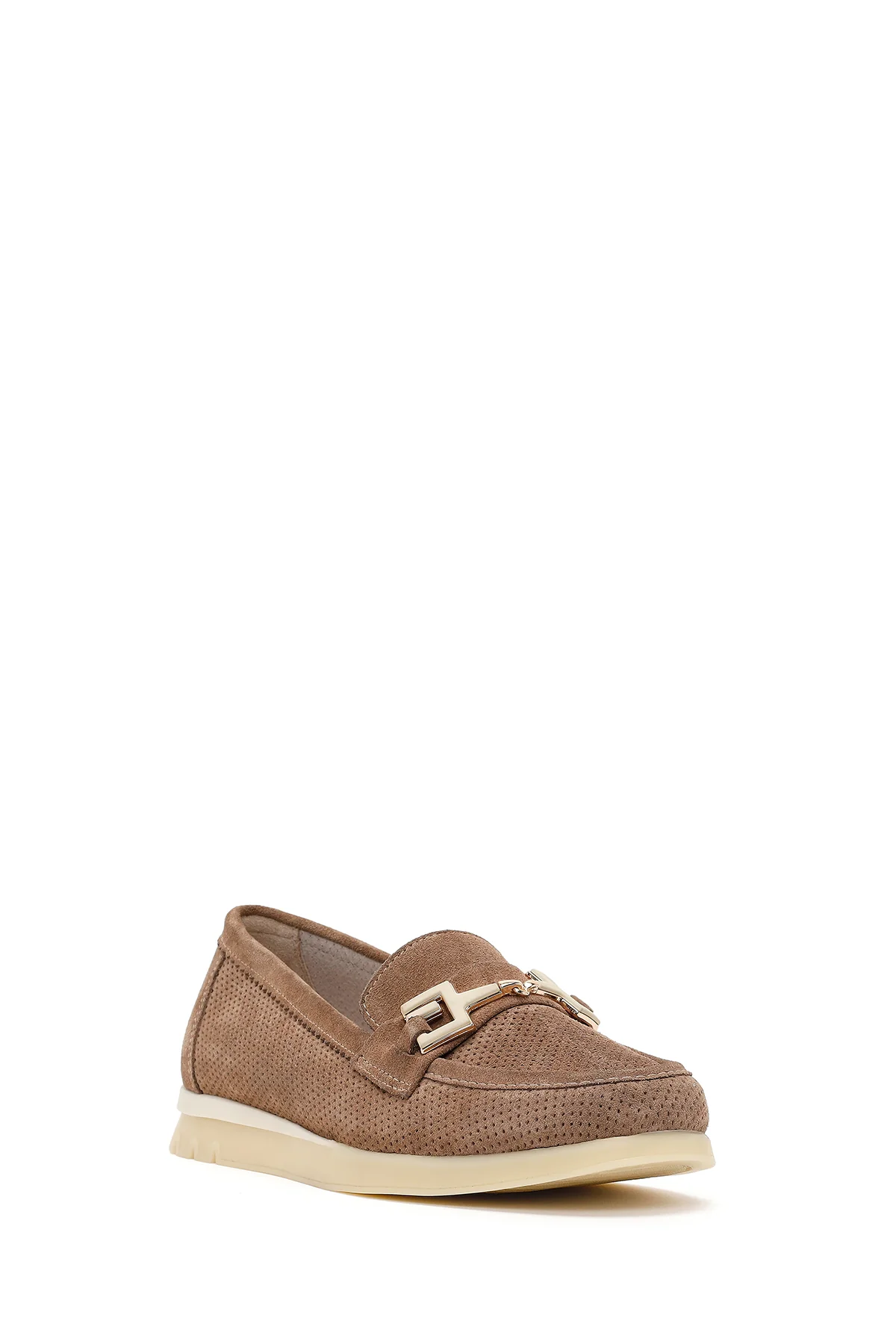 Kadın Vizon Bağcıklı Tokalı Süet Deri Comfort Loafer - Image 7