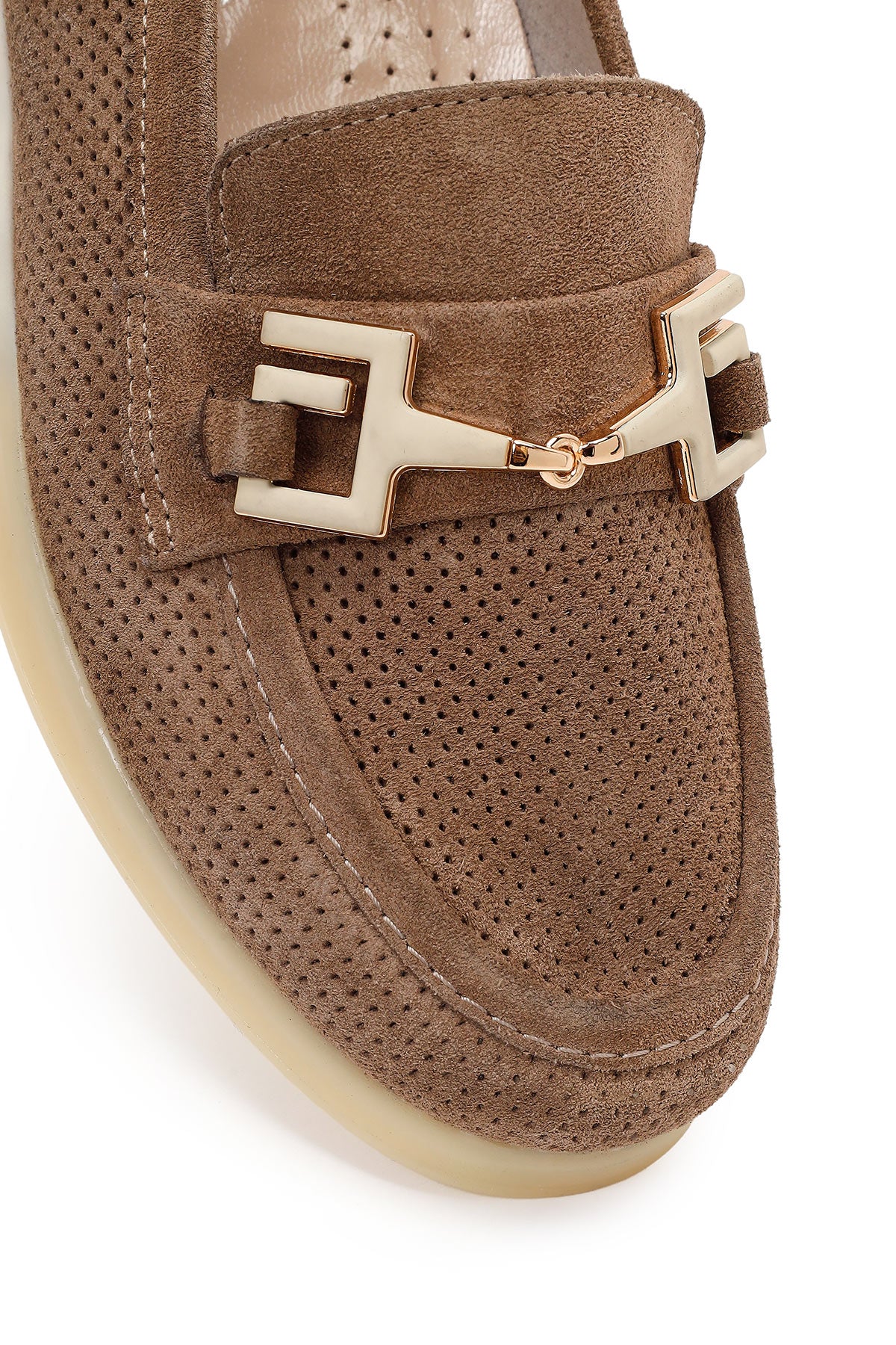 Kadın Vizon Bağcıklı Tokalı Süet Deri Comfort Loafer - Image 9
