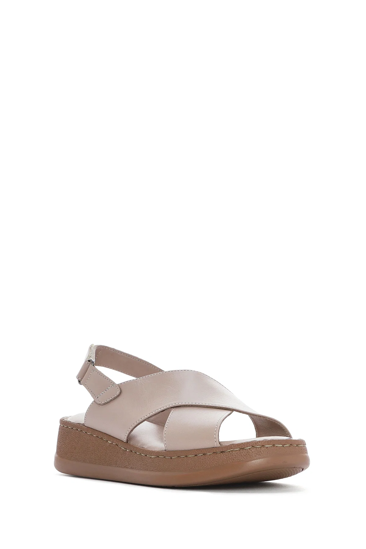 Kadın Vizon Bantlı Kalın Tabanlı Deri Comfort Sandalet - Image 6