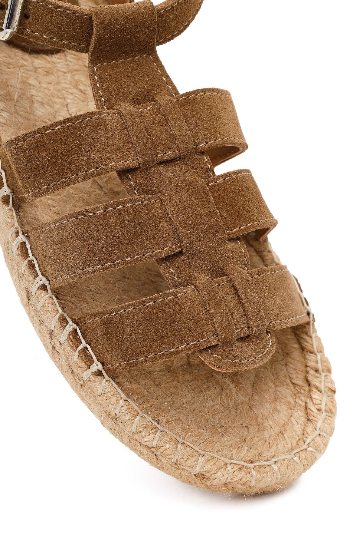 Kadın Vizon Bilekten Tokalı Süet Deri Espadril Sandalet - Image 9