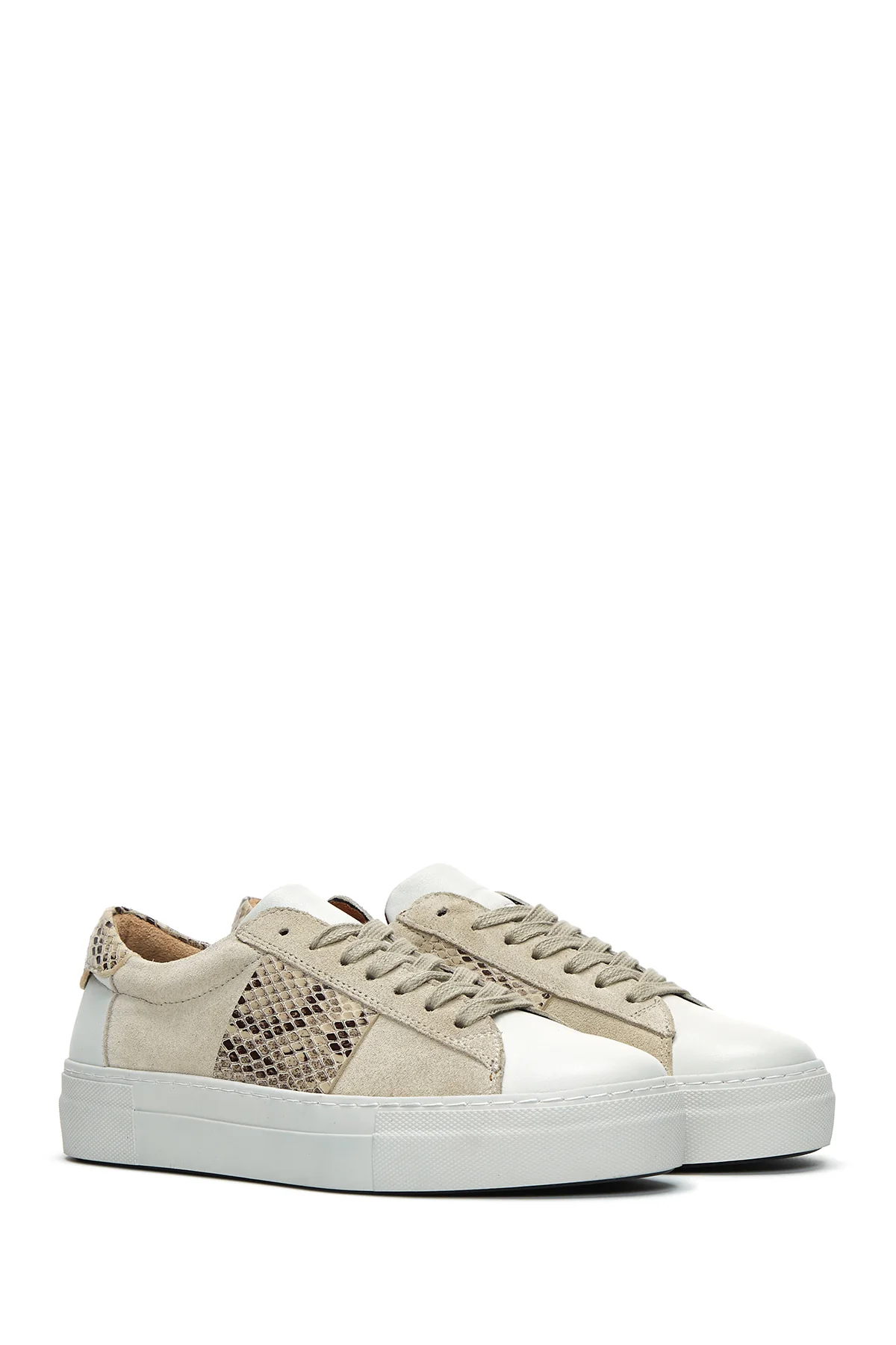 Kadın Vizon Deri Desenli Sneaker - Image 3