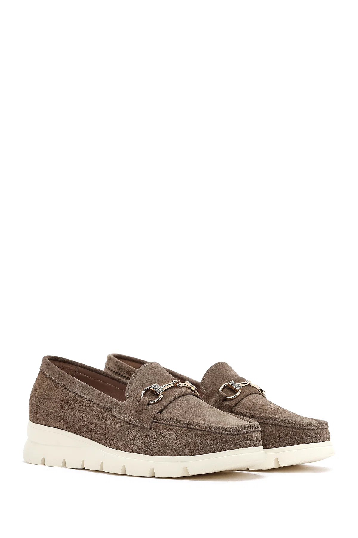 Kadın Vizon Dolgu Topuklu Süet Deri Comfort Loafer - Image 3