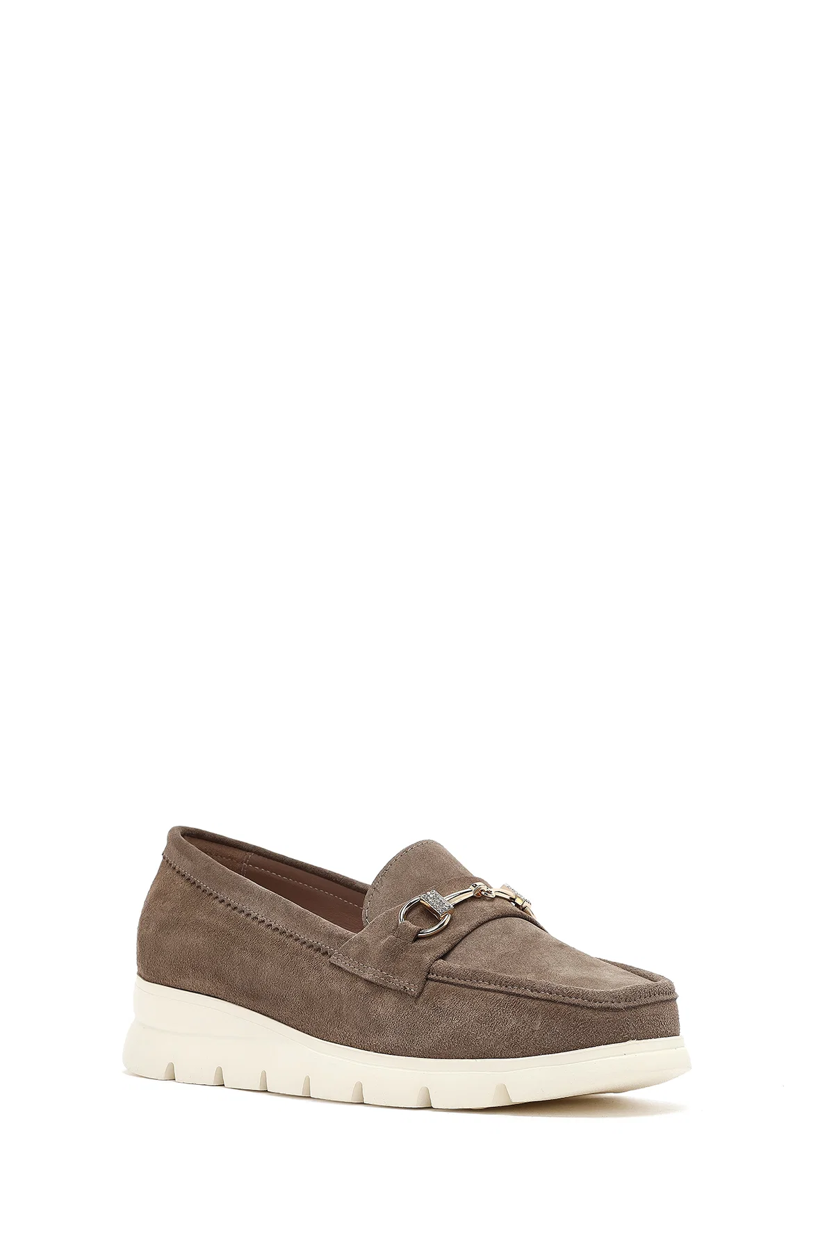 Kadın Vizon Dolgu Topuklu Süet Deri Comfort Loafer - Image 6