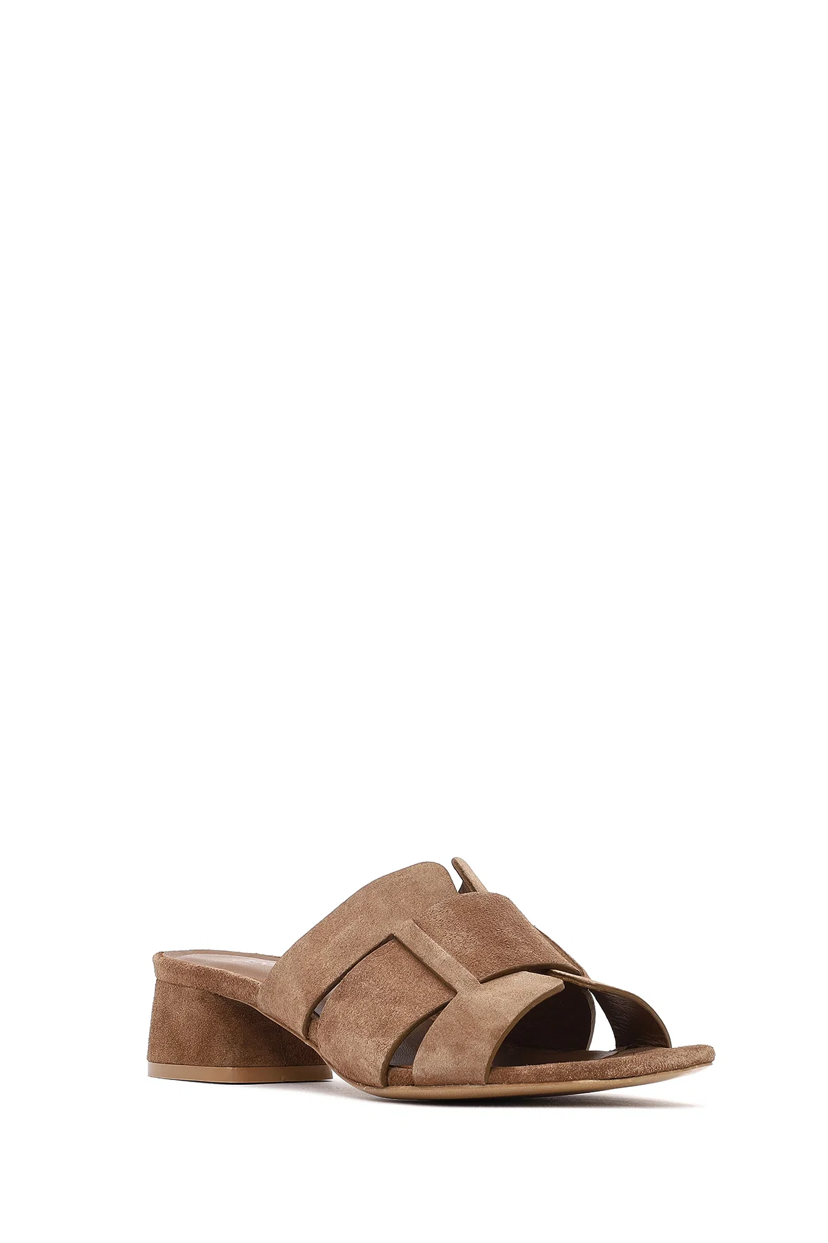 Kadın Vizon Kalın Kısa Topuklu Süet Deri Terlik - Image 6