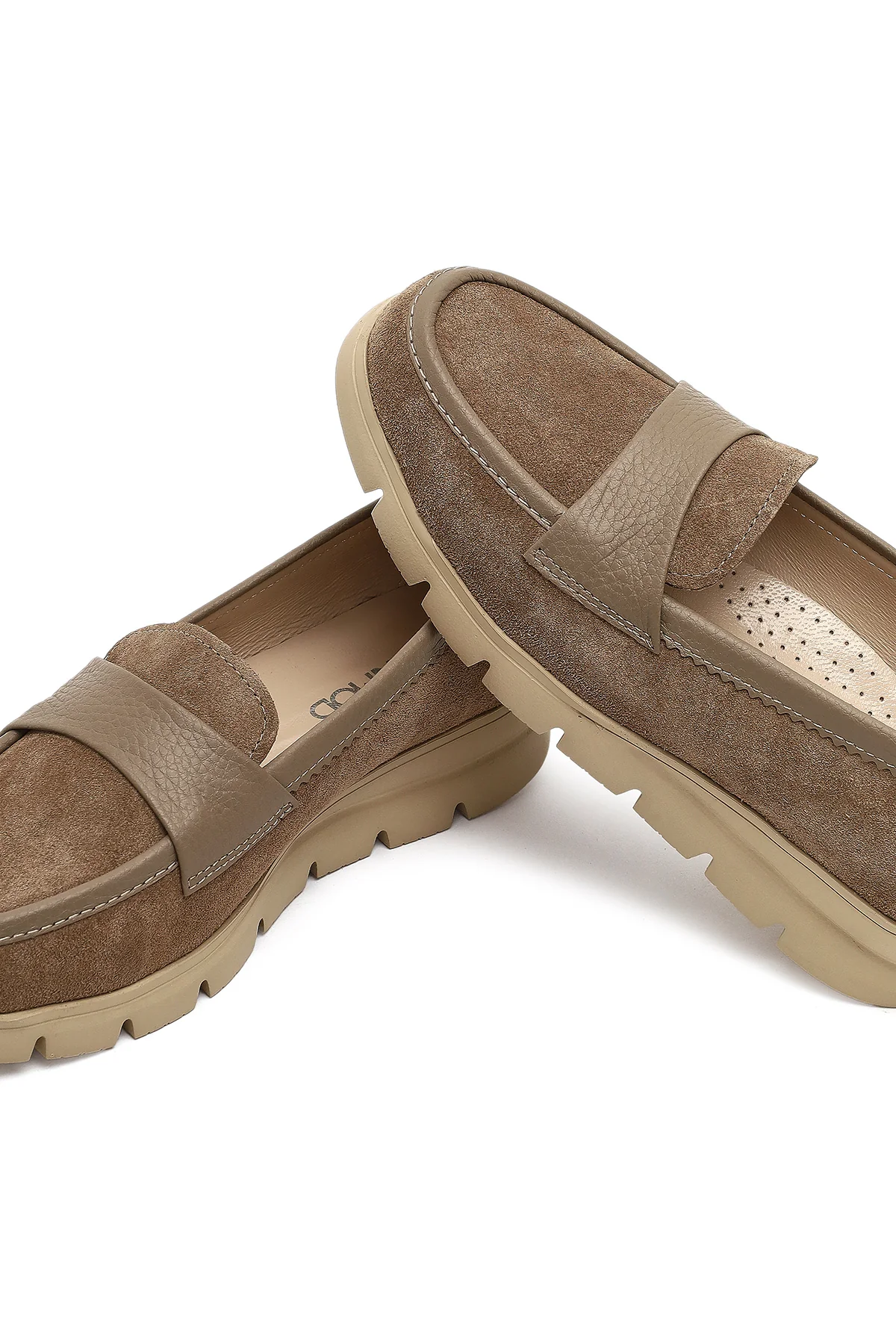 Kadın Vizon Kalın Tabanlı Süet Deri Comfort Loafer - Image 10