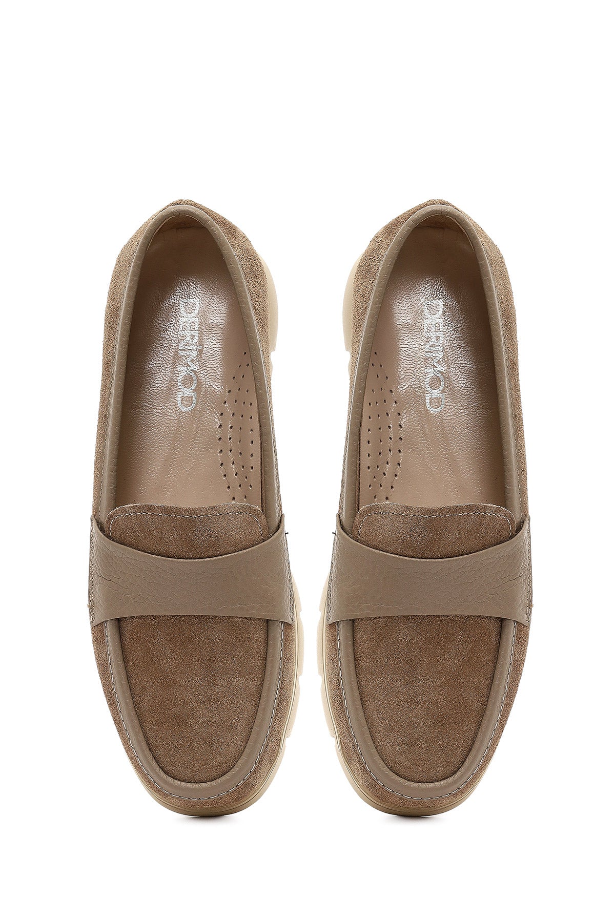 Kadın Vizon Kalın Tabanlı Süet Deri Comfort Loafer - Image 7