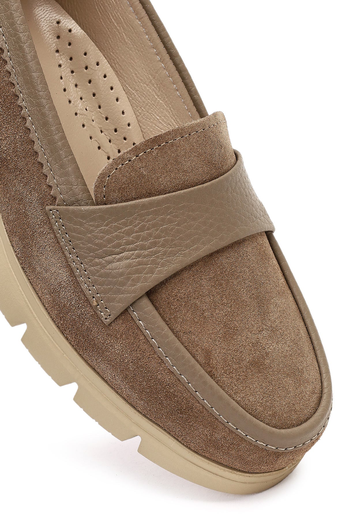Kadın Vizon Kalın Tabanlı Süet Deri Comfort Loafer - Image 9