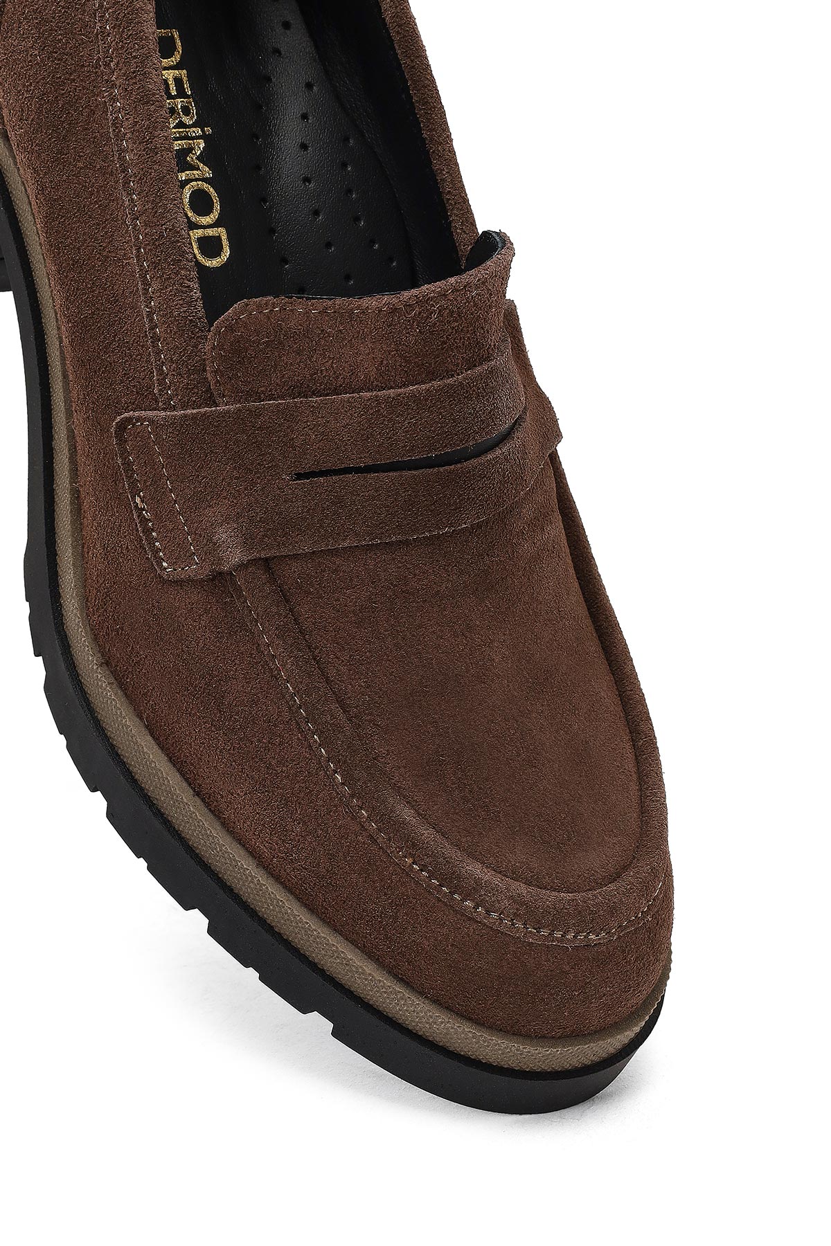 Kadın Vizon Kalın Topuklu Süet Deri Maskülen Loafer - Image 10