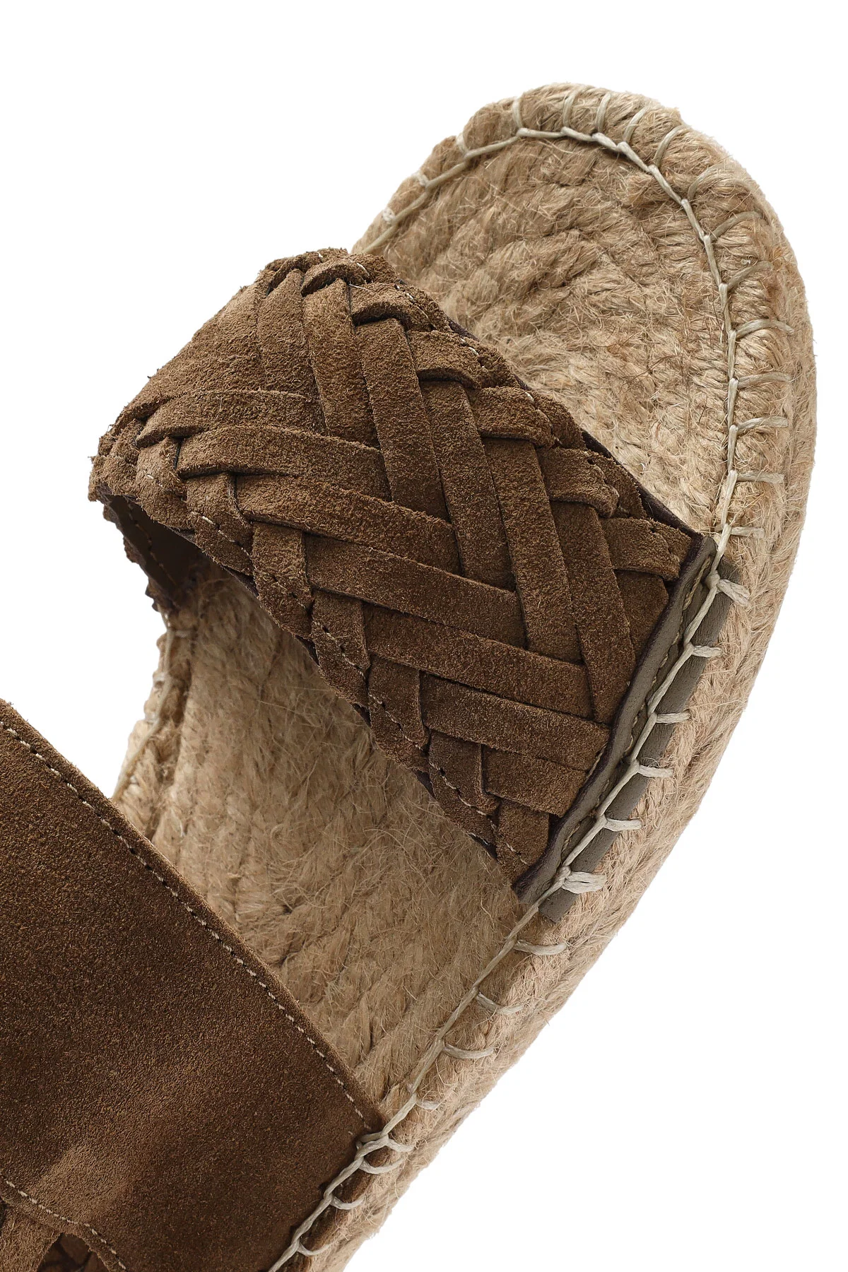 Kadın Vizon Örgü Detaylı Süet Deri Espadril Sandalet - Image 10