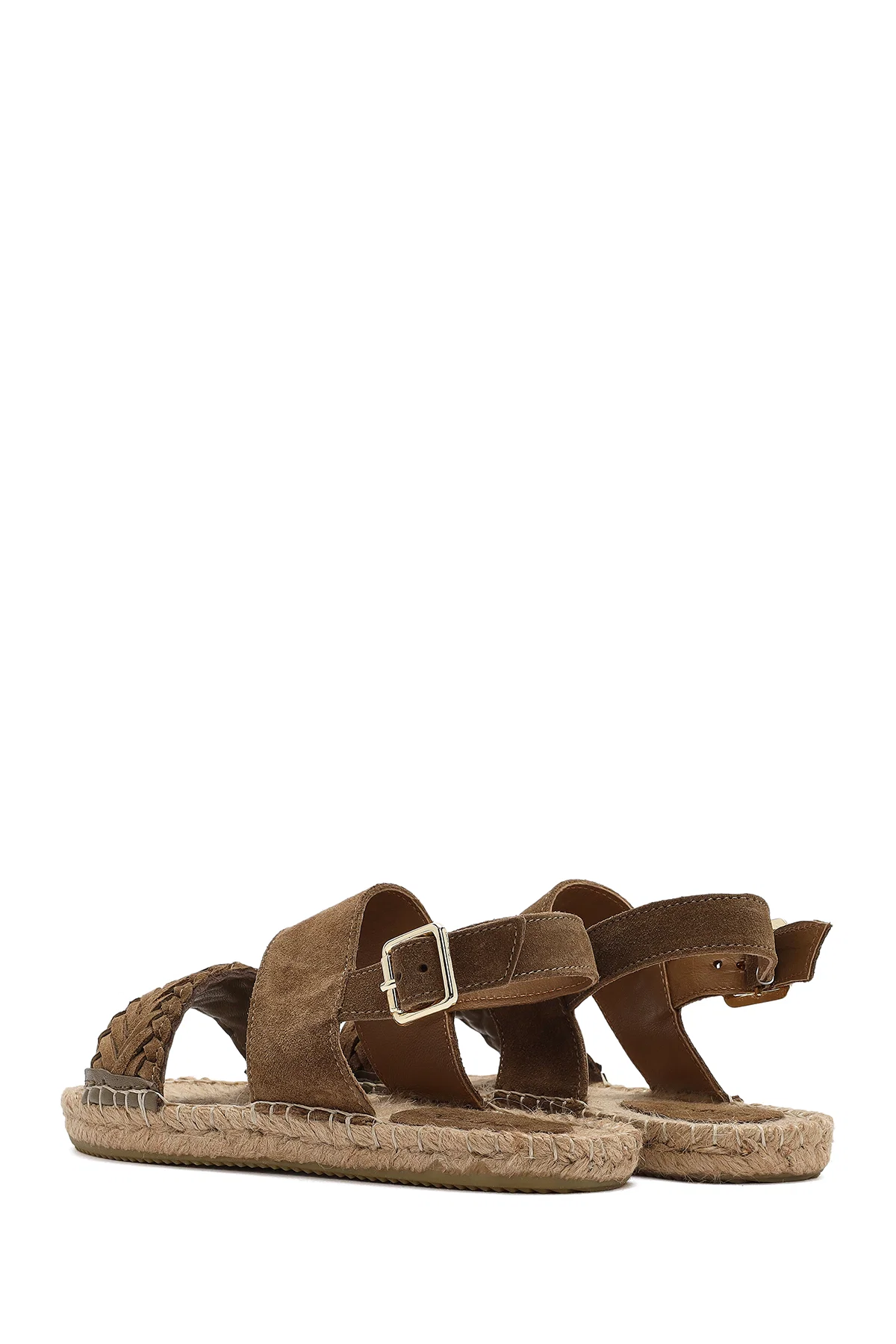 Kadın Vizon Örgü Detaylı Süet Deri Espadril Sandalet - Image 6