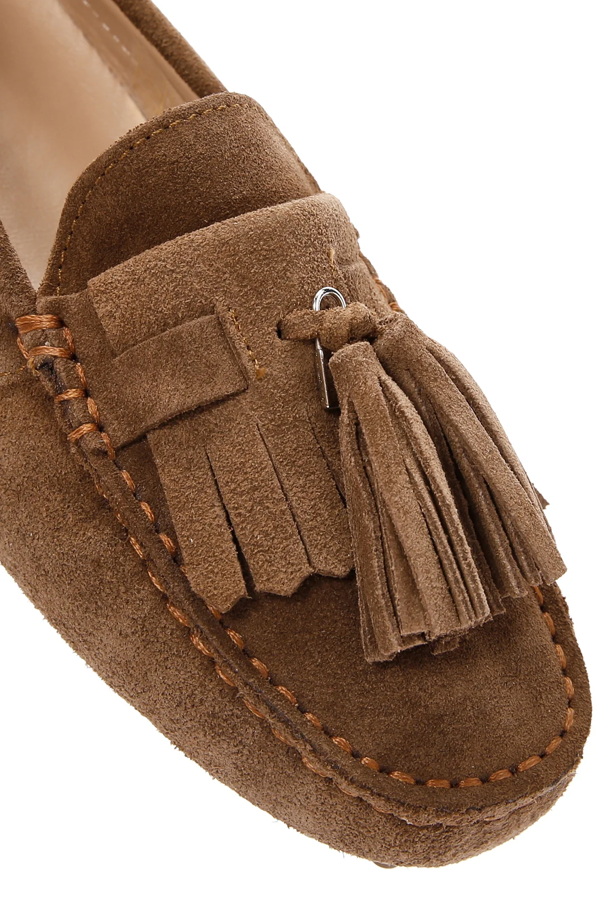 Kadın Vizon Püskül Detaylı Süet Deri Loafer - Image 10