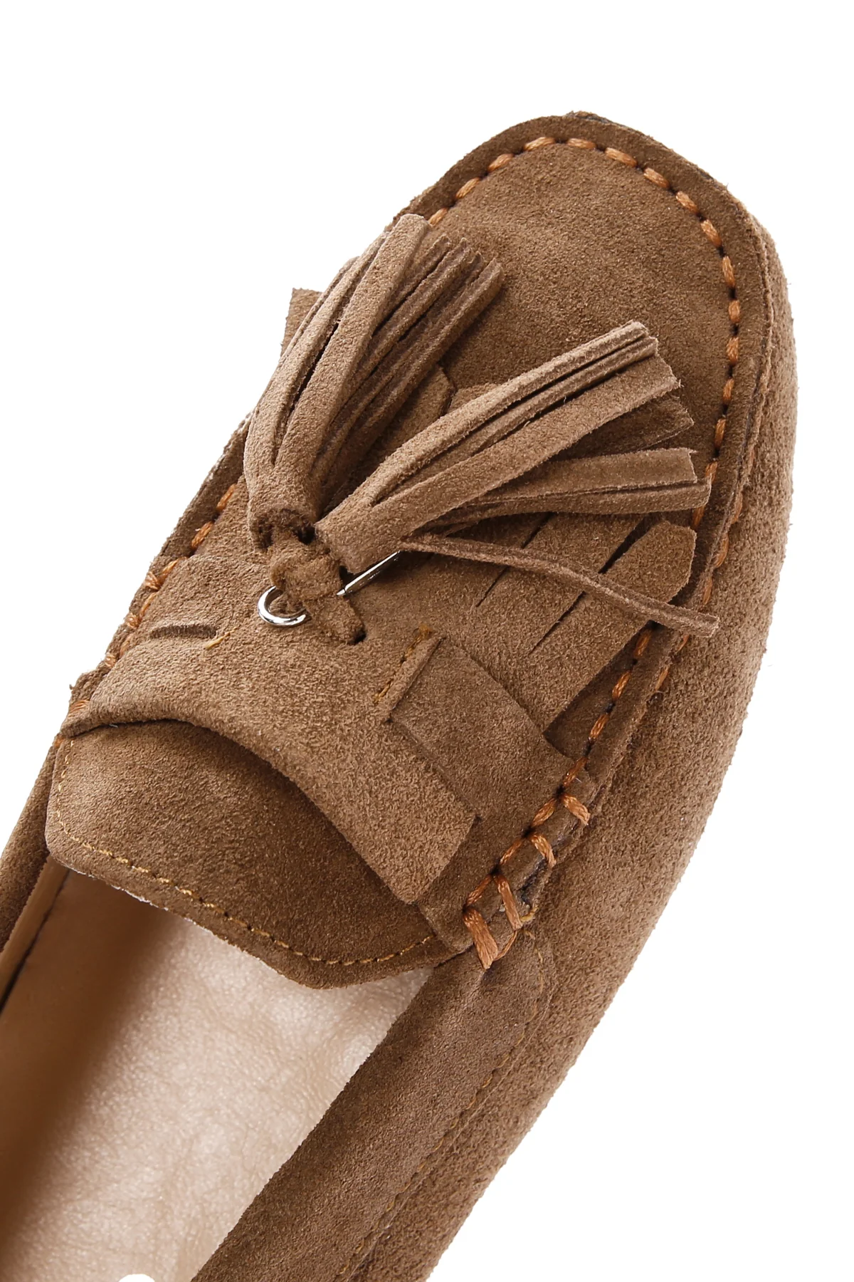 Kadın Vizon Püskül Detaylı Süet Deri Loafer - Image 11