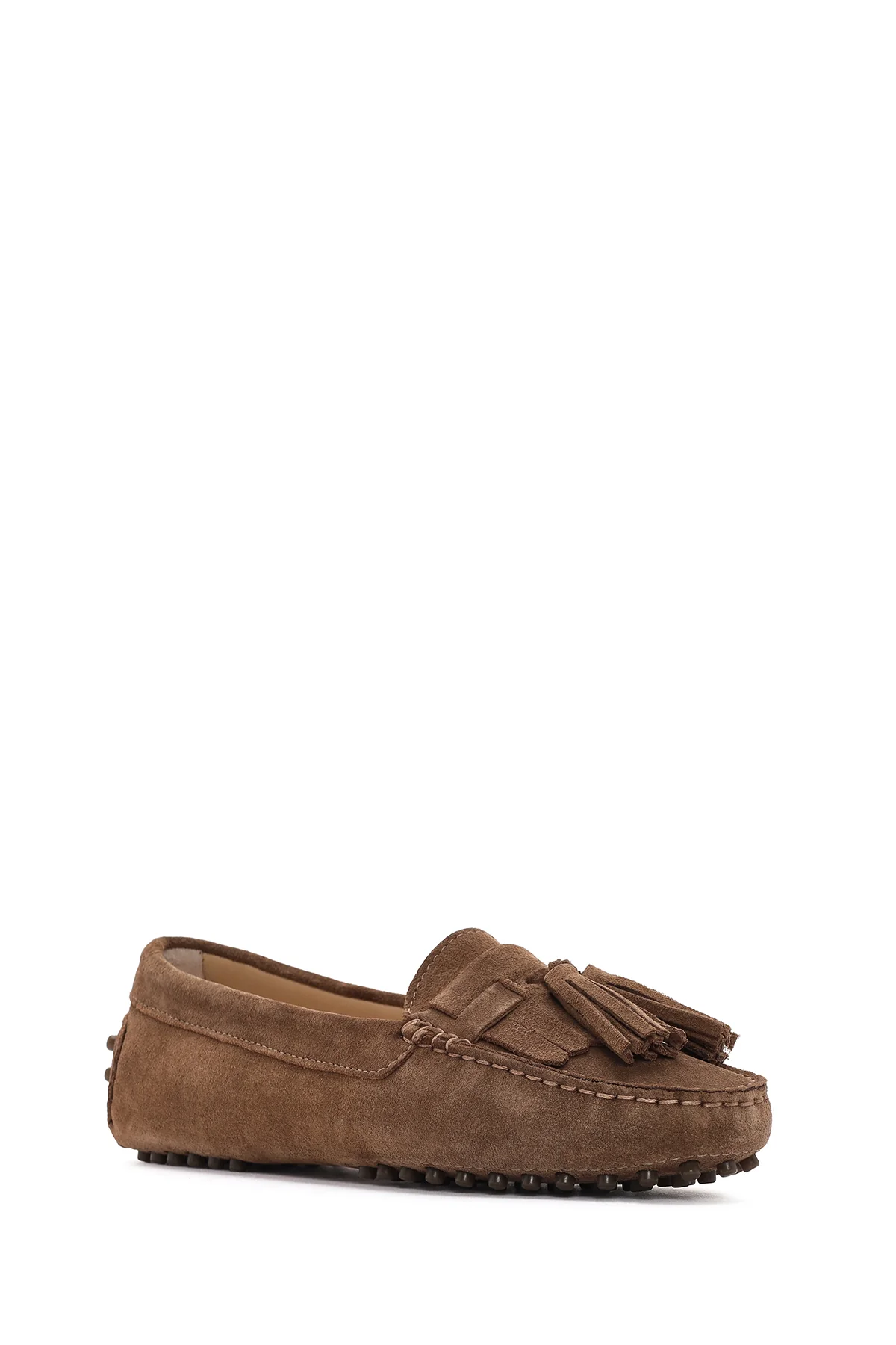Kadın Vizon Püskül Detaylı Süet Deri Loafer - Image 6