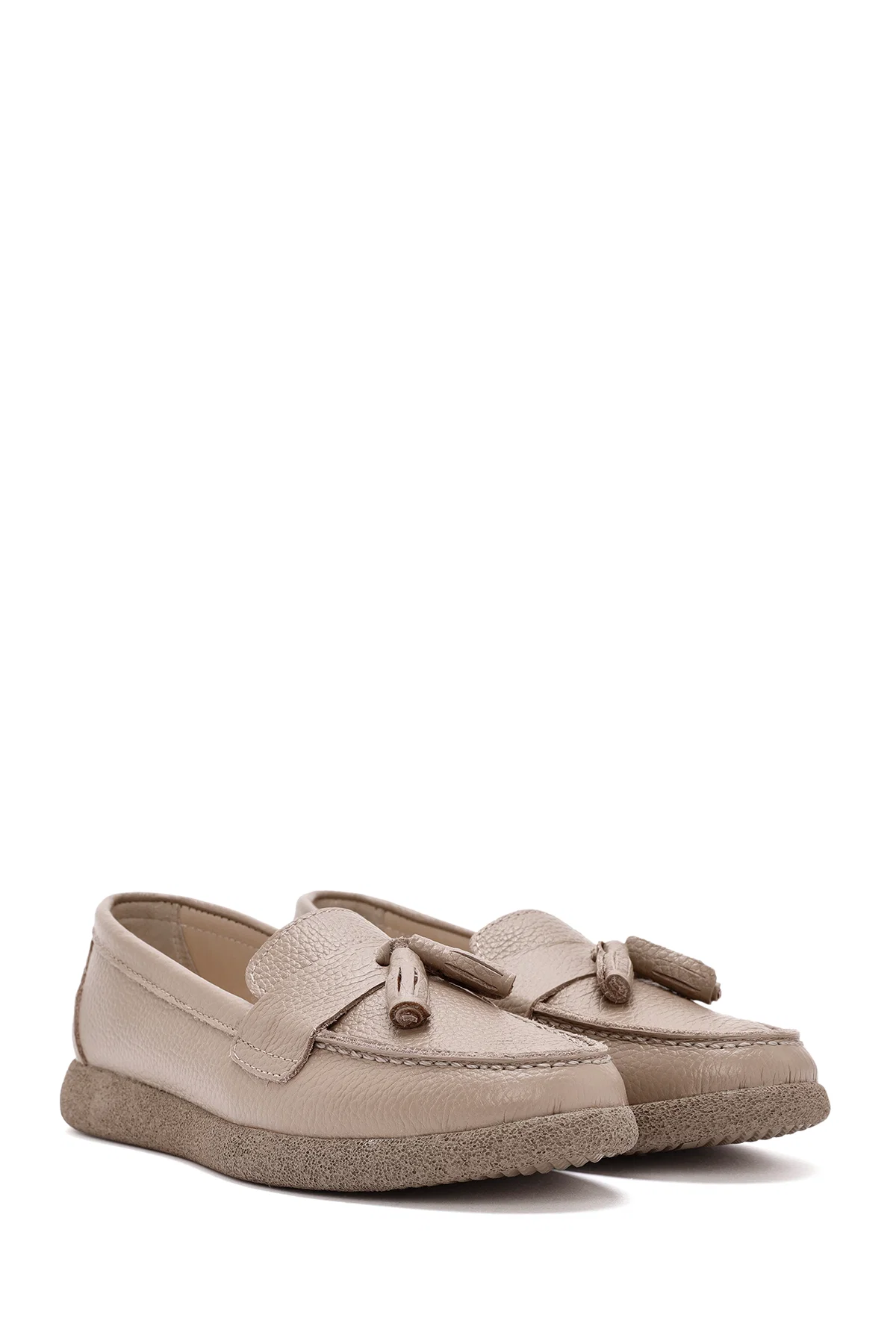 Kadın Vizon Püsküllü Deri Comfort Loafer - Image 3