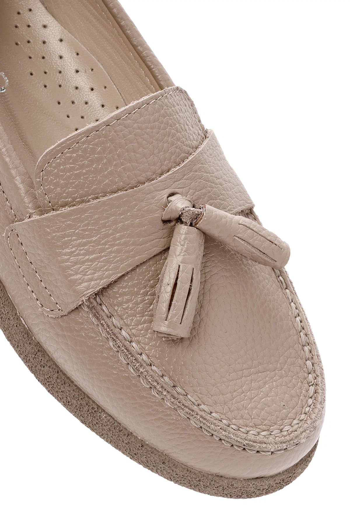Kadın Vizon Püsküllü Deri Comfort Loafer - Image 9