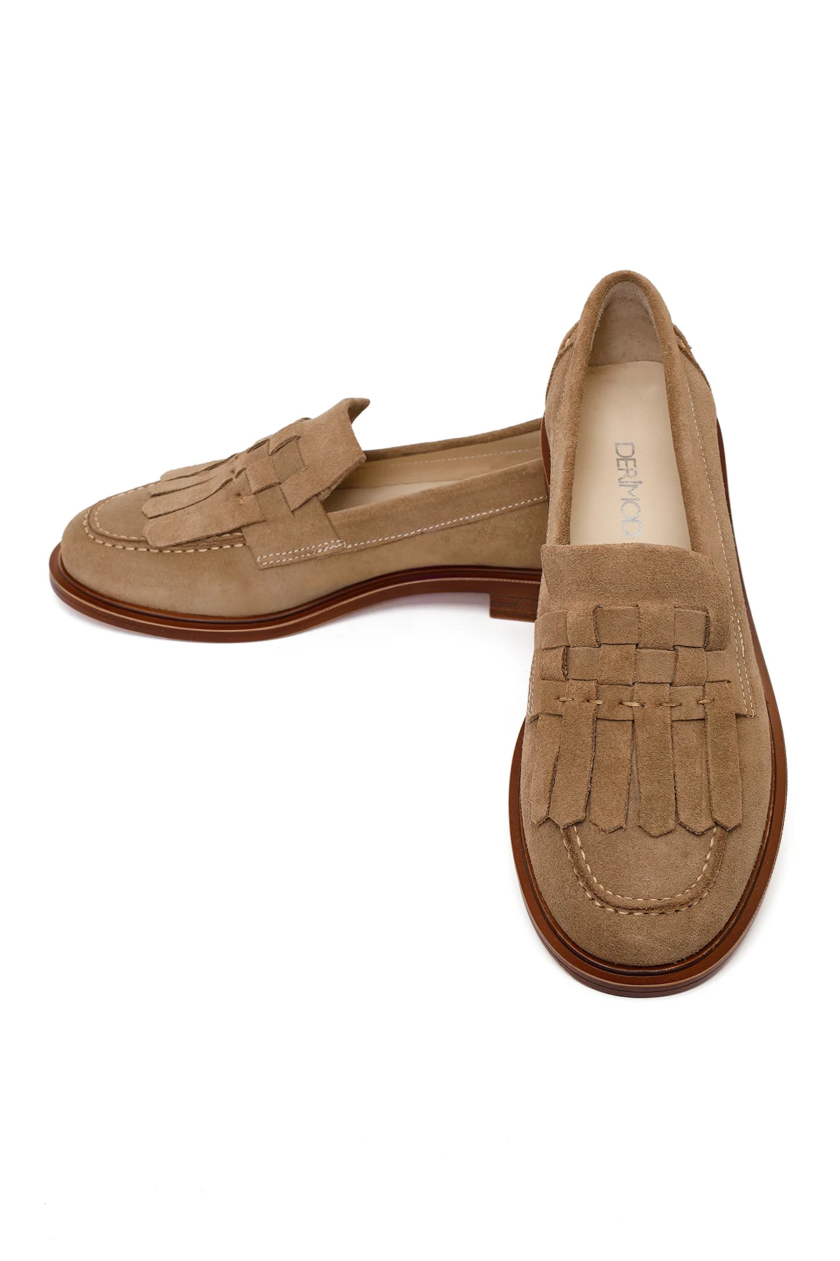Kadın Vizon Püsküllü Süet Deri Loafer - Image 10