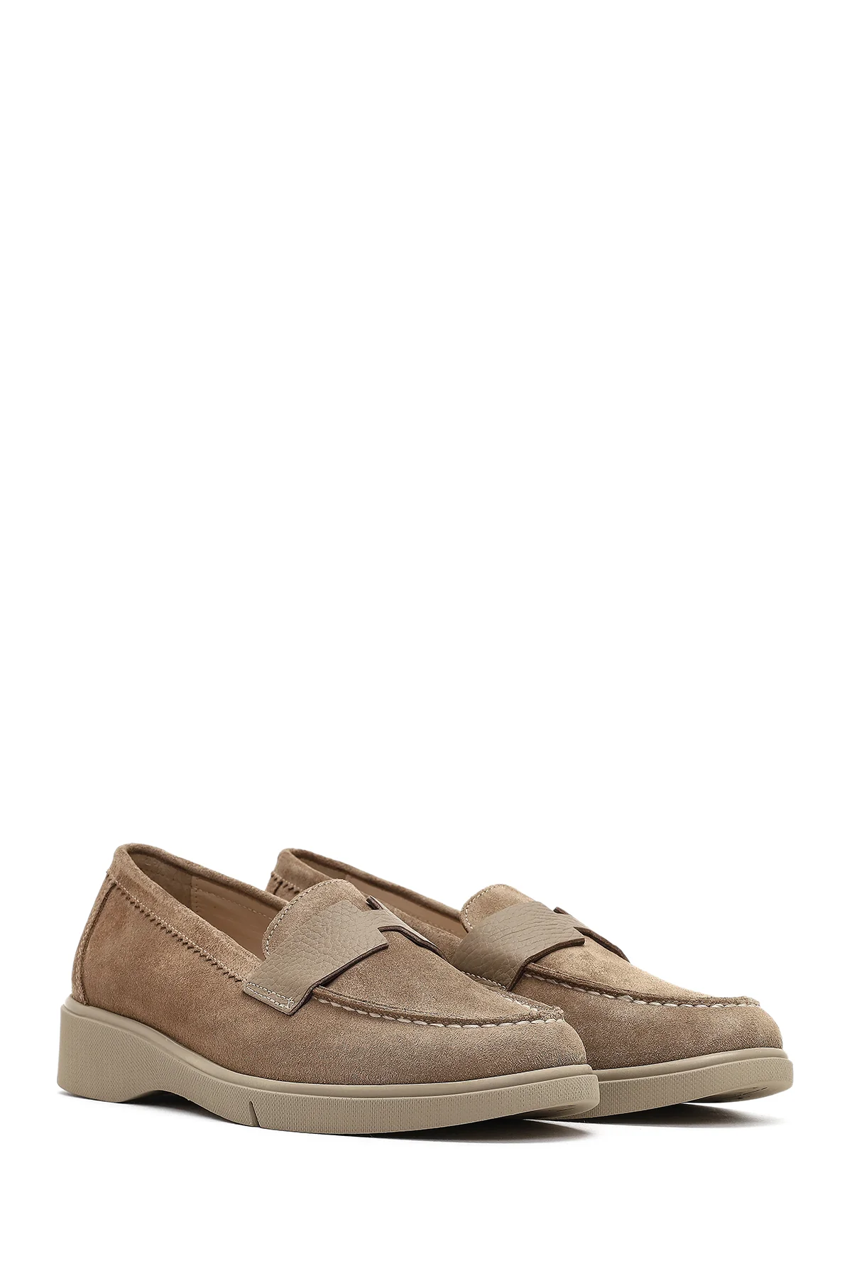 Kadın Vizon Süet Deri Comfort Loafer - Image 3