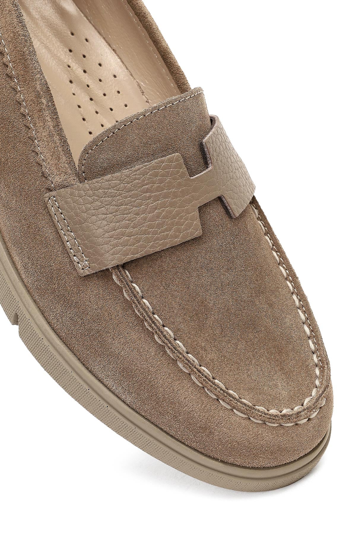 Kadın Vizon Süet Deri Comfort Loafer - Image 8