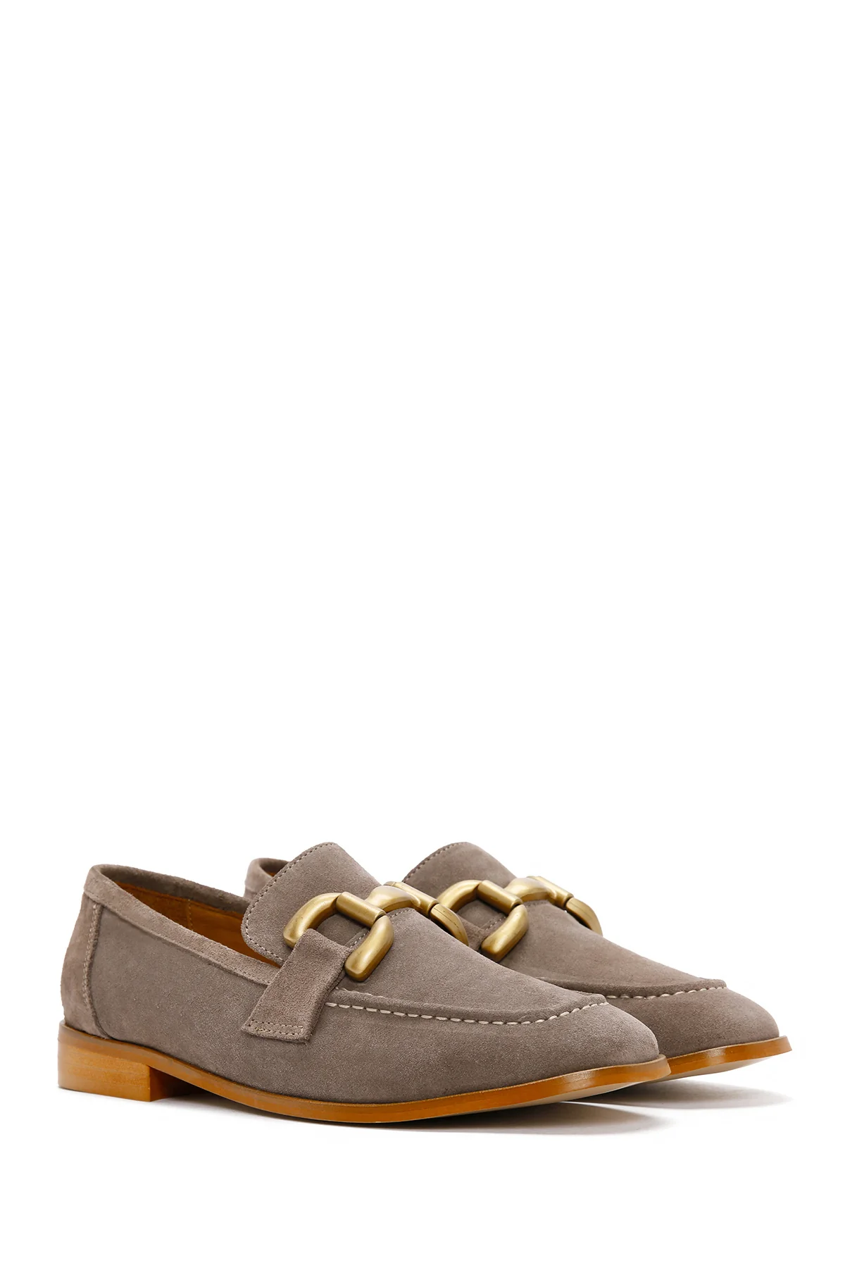 Kadın Vizon Süet Deri Maskülen Loafer - Image 3
