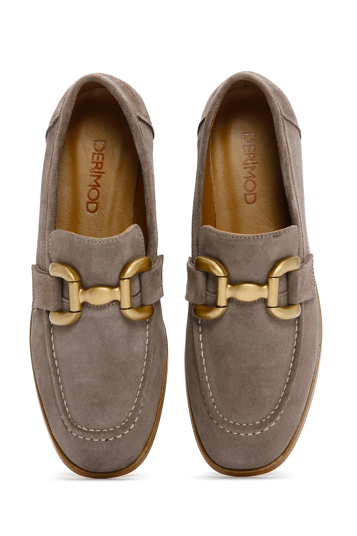Kadın Vizon Süet Deri Maskülen Loafer - Image 7