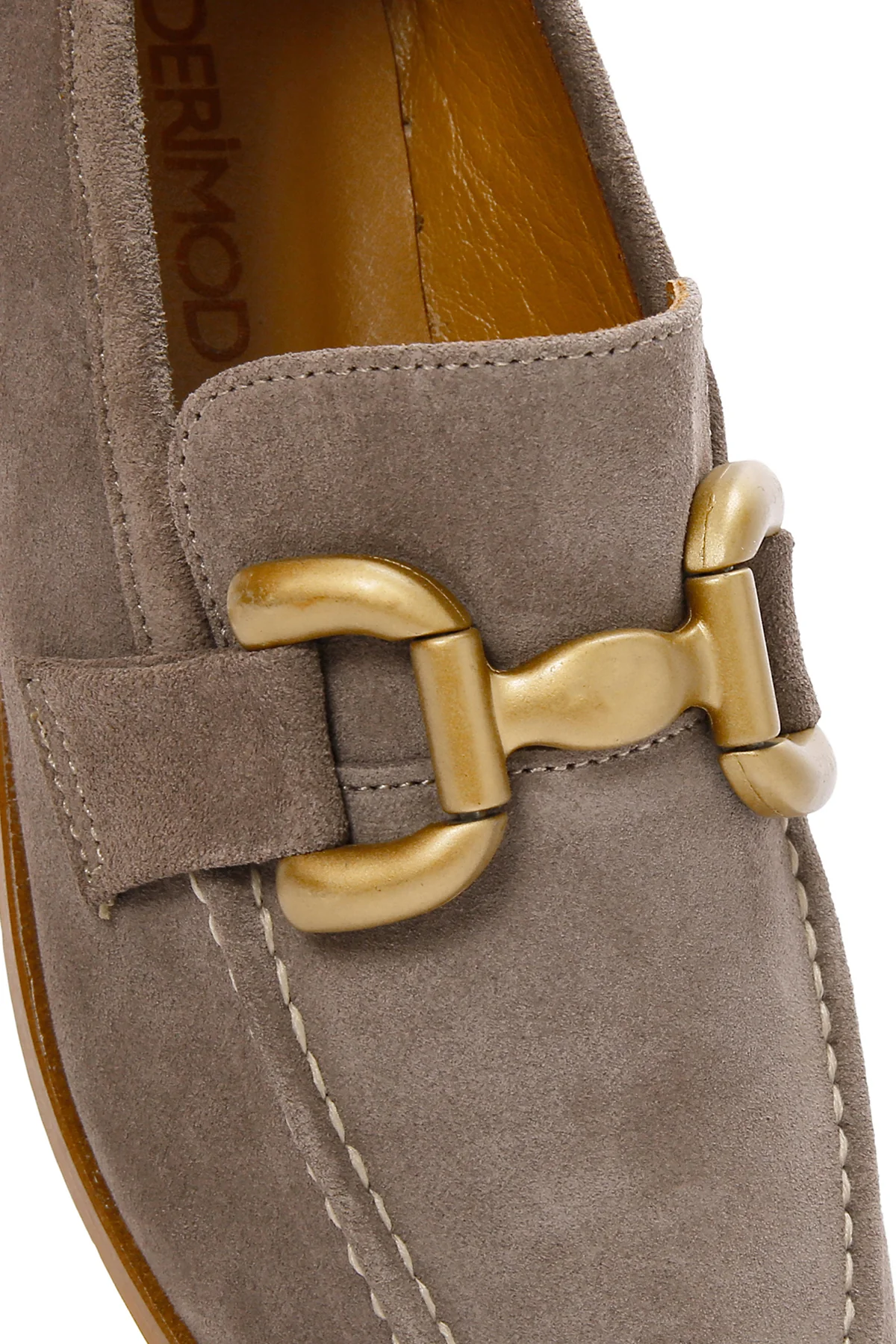 Kadın Vizon Süet Deri Maskülen Loafer - Image 8