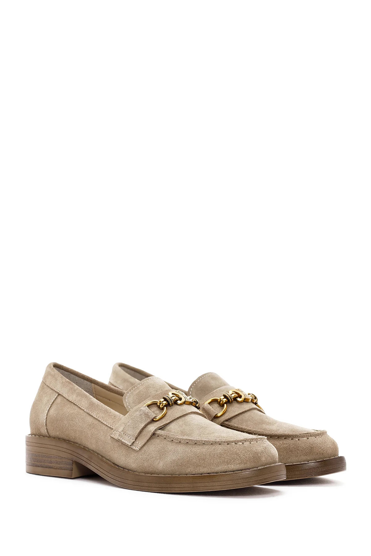 Kadın Vizon Süet Deri Maskülen Loafer - Image 3