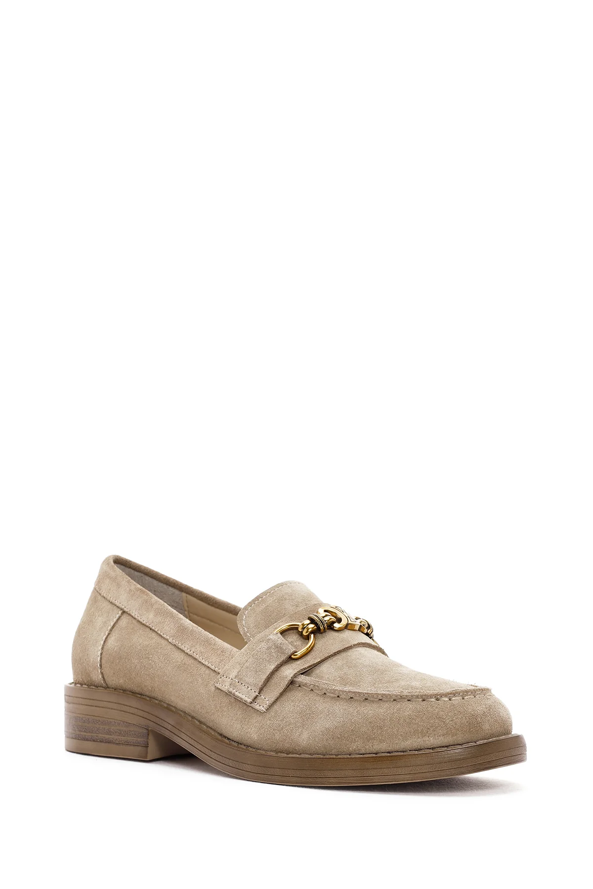 Kadın Vizon Süet Deri Maskülen Loafer - Image 6
