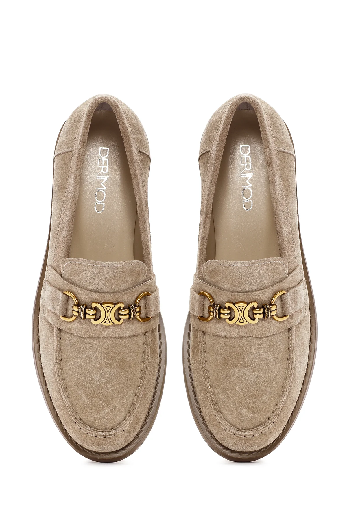 Kadın Vizon Süet Deri Maskülen Loafer - Image 7