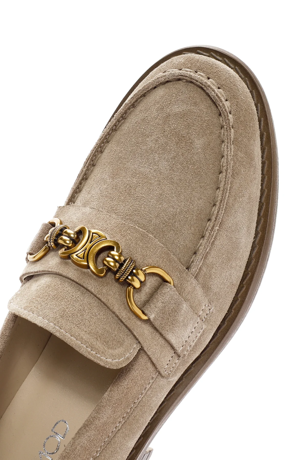 Kadın Vizon Süet Deri Maskülen Loafer - Image 9