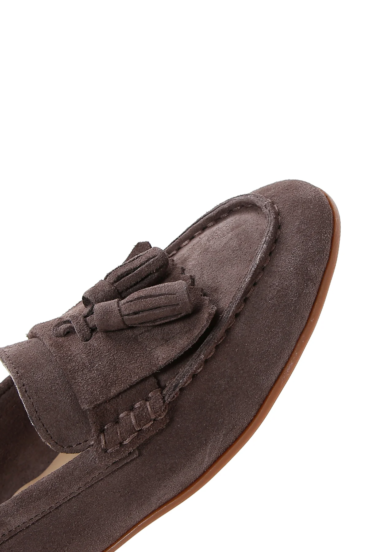 Kadın Vizon Süet Deri Maskülen Loafer - Image 8