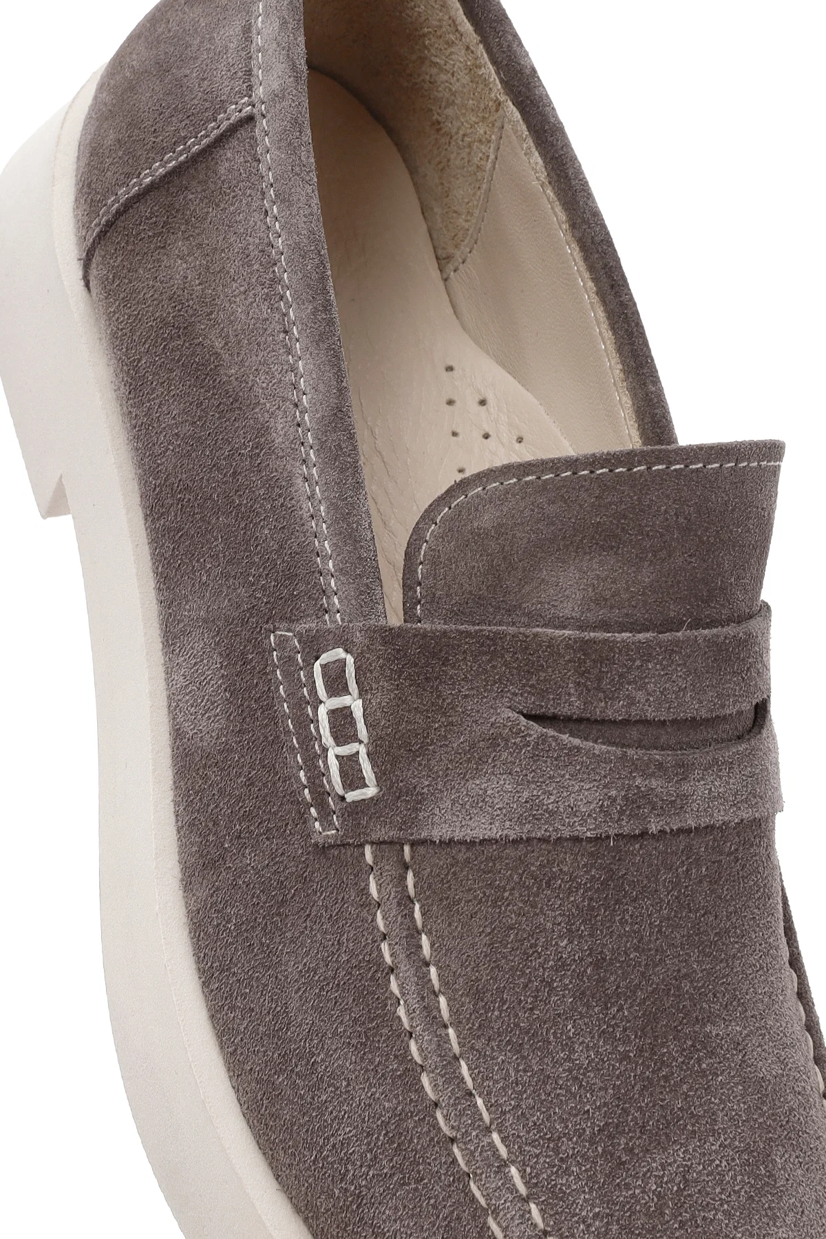 Kadın Vizon Süet Deri Maskülen Loafer - Image 10
