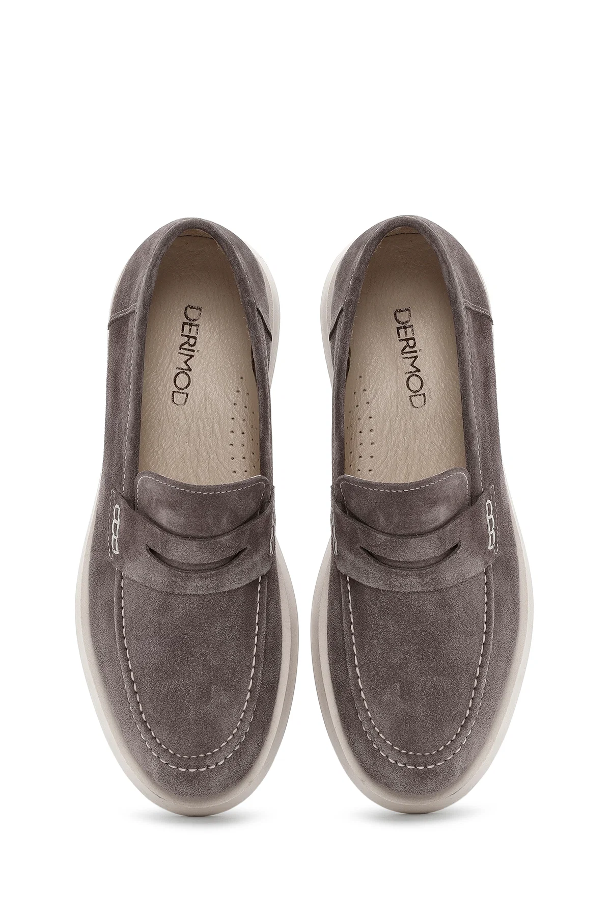 Kadın Vizon Süet Deri Maskülen Loafer - Image 7