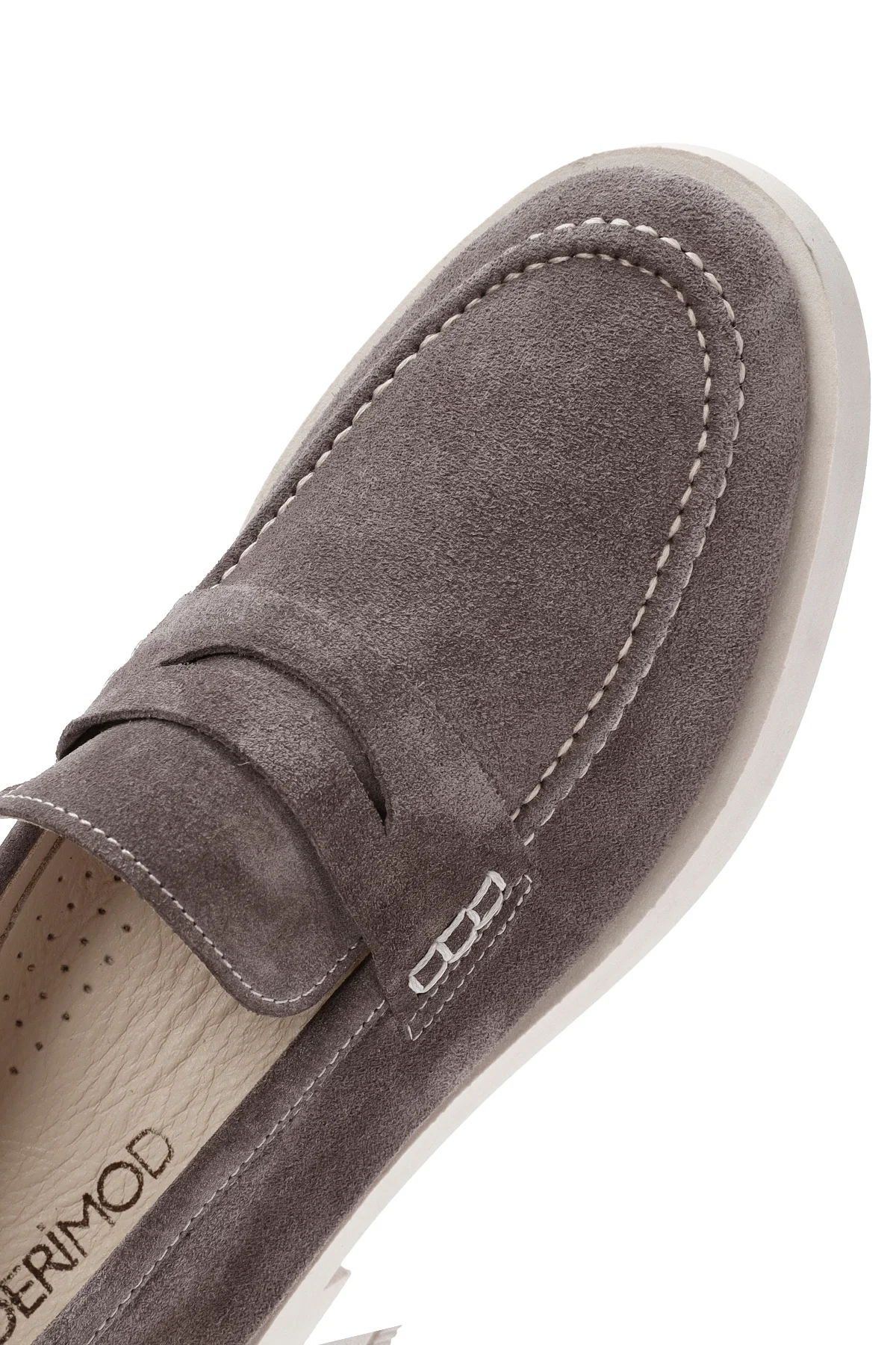 Kadın Vizon Süet Deri Maskülen Loafer - Image 9