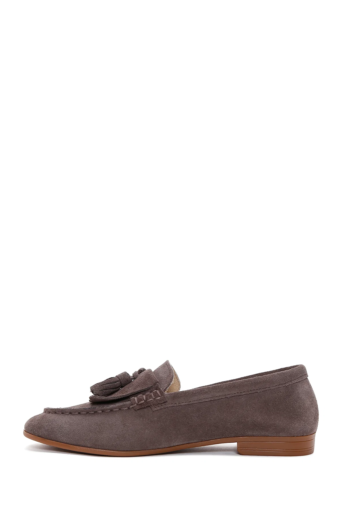 Kadın Vizon Süet Deri Maskülen Loafer - Image 2