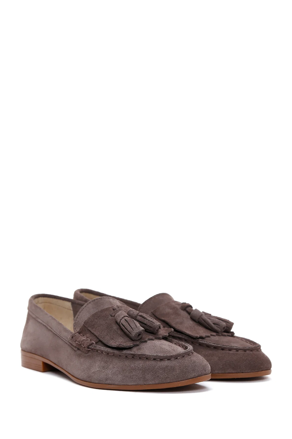Kadın Vizon Süet Deri Maskülen Loafer - Image 3