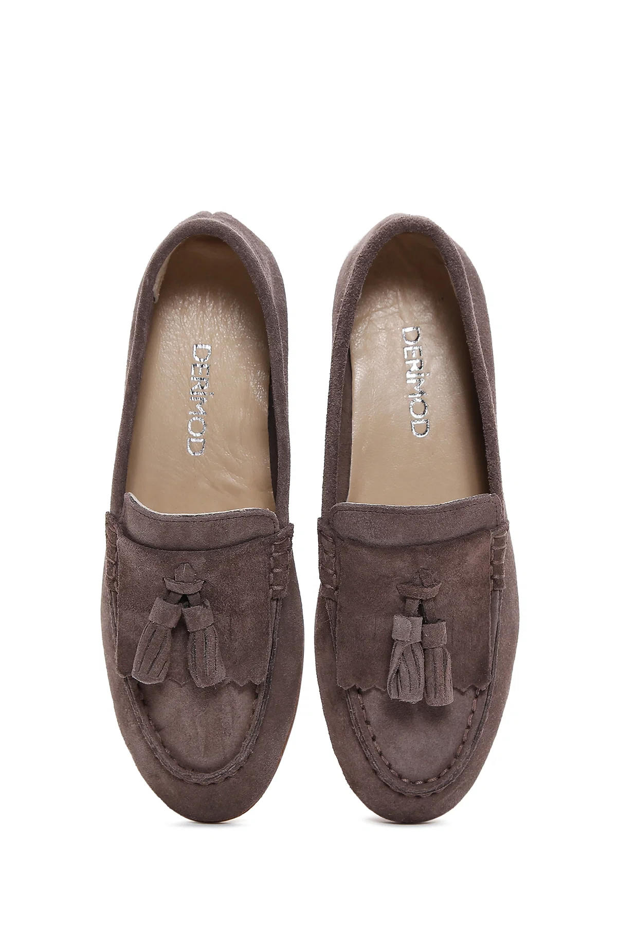 Kadın Vizon Süet Deri Maskülen Loafer - Image 6