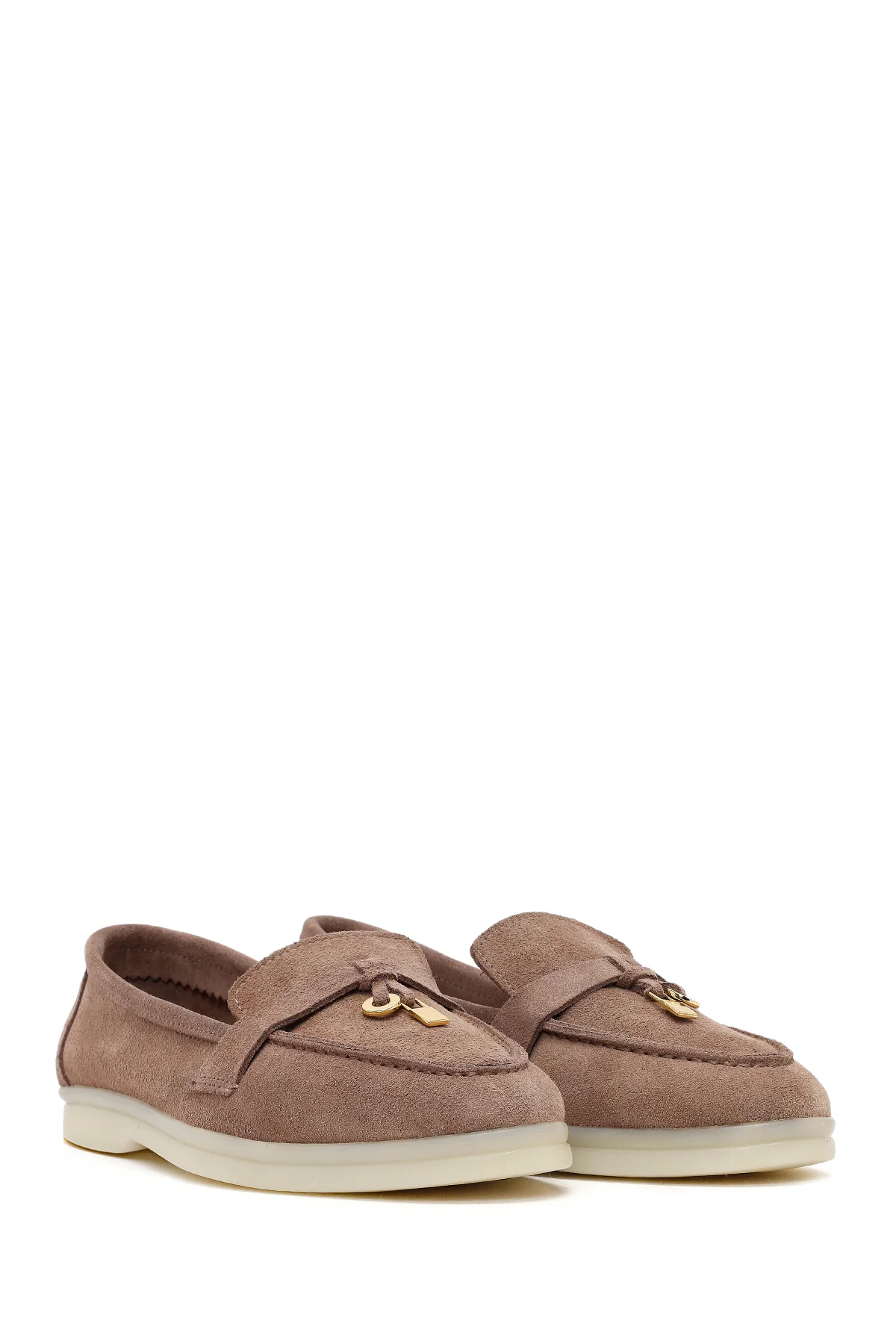 Kadın Vizon Süet Deri Maskülen Loafer - Image 2