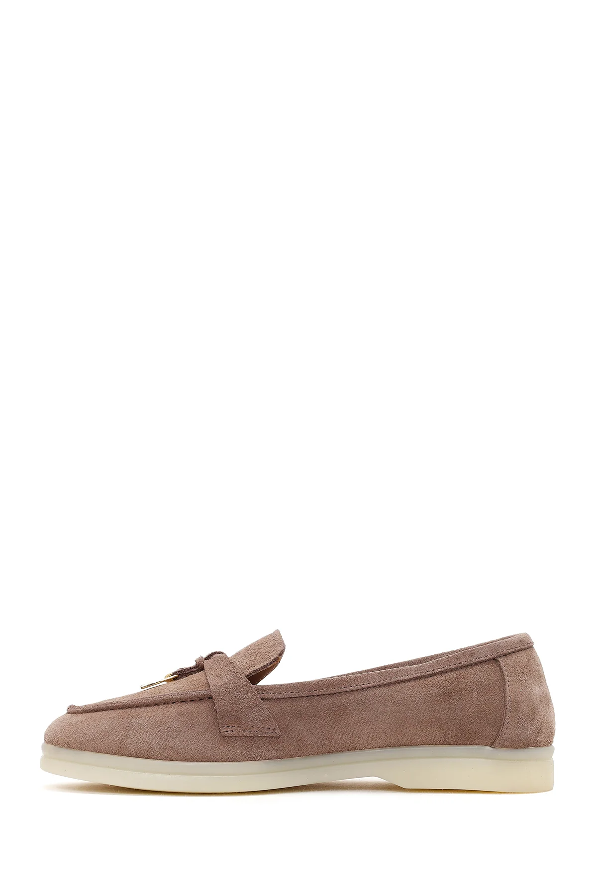 Kadın Vizon Süet Deri Maskülen Loafer - Image 3