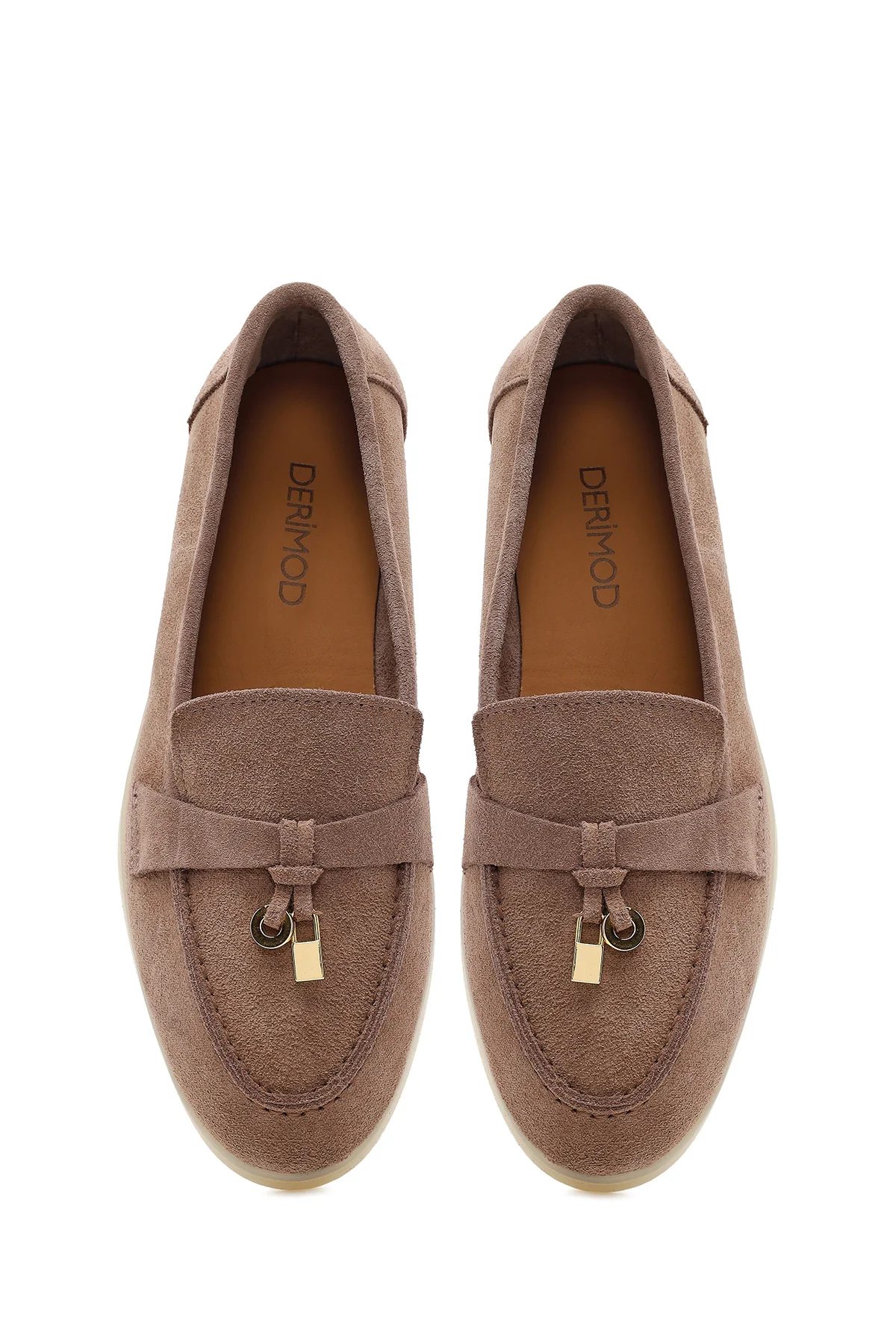 Kadın Vizon Süet Deri Maskülen Loafer - Image 4