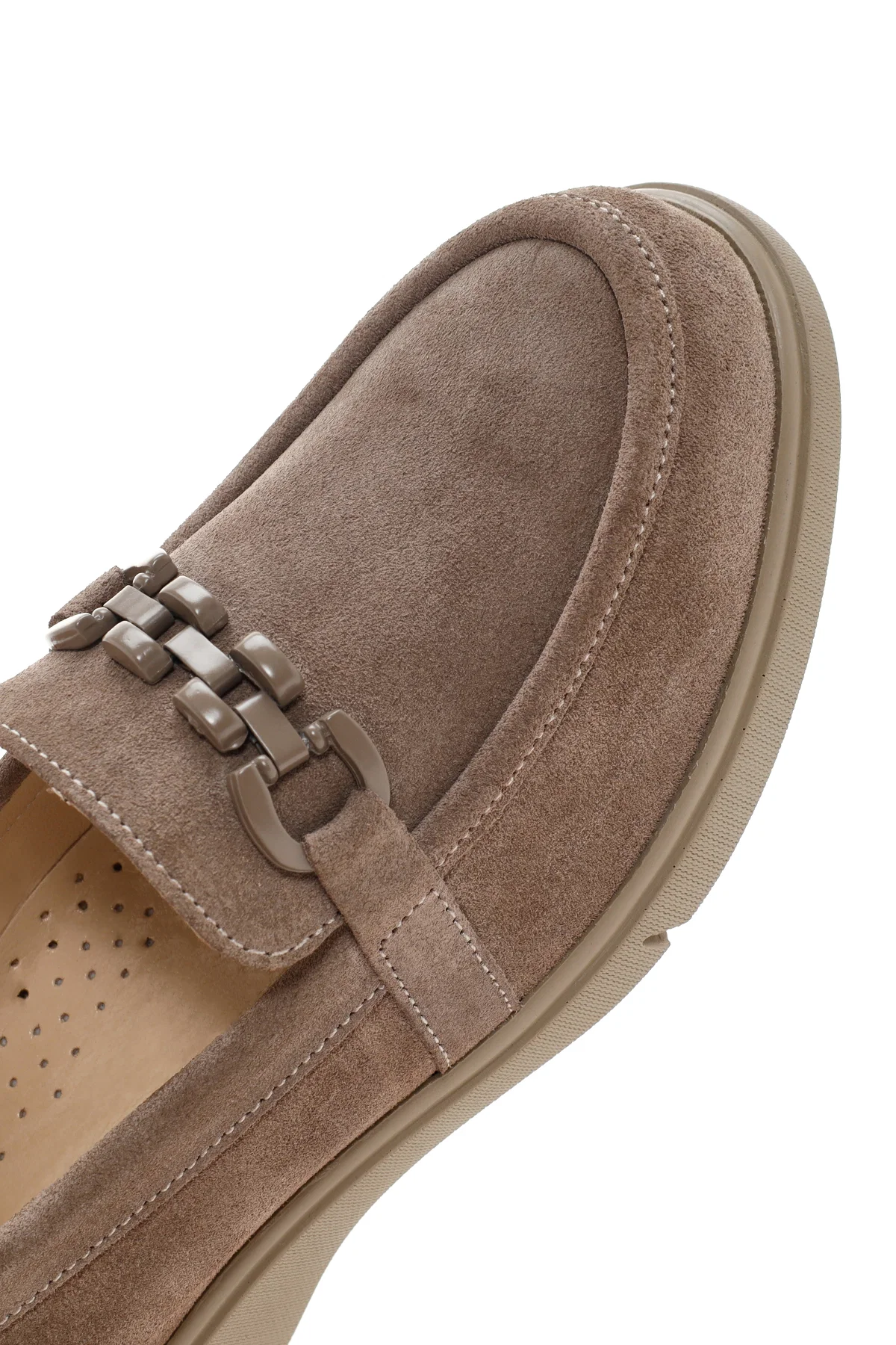 Kadın Vizon Süet Deri Tokalı Comfort Casual Loafer - Image 9