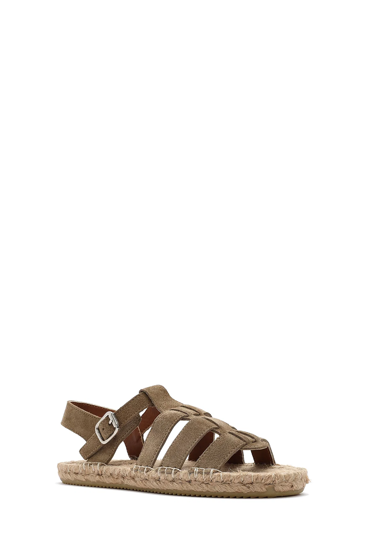 Kadın Vizon Tokalı Süet Deri Espadril Sandalet - Image 6