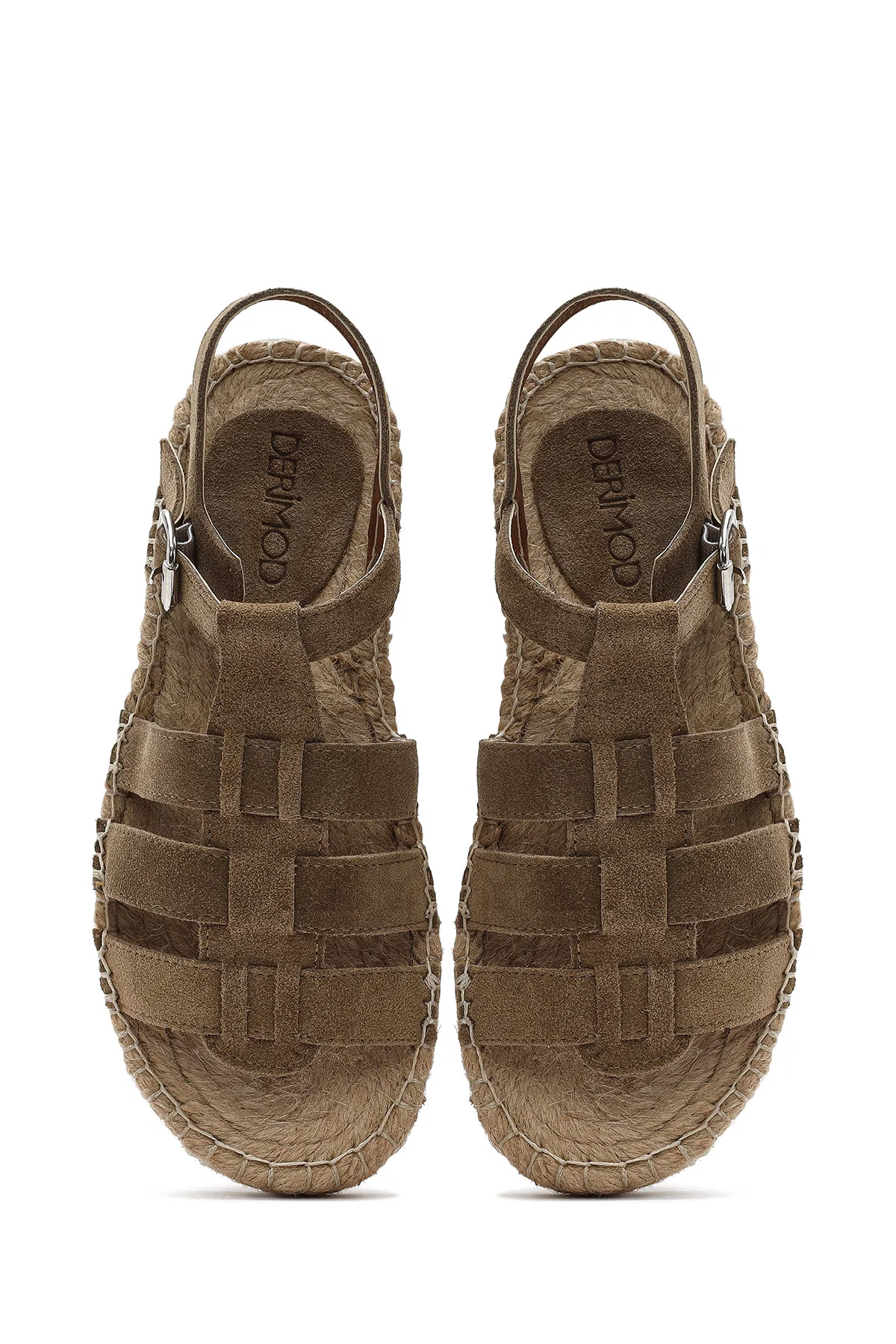 Kadın Vizon Tokalı Süet Deri Espadril Sandalet - Image 7