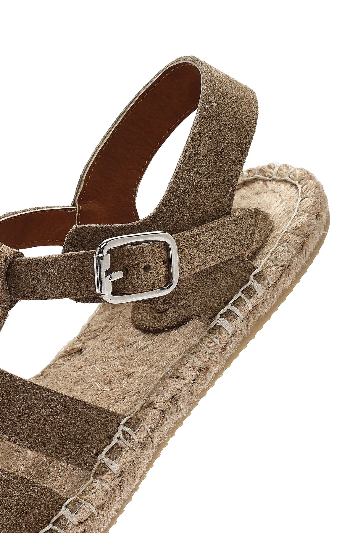 Kadın Vizon Tokalı Süet Deri Espadril Sandalet - Image 8