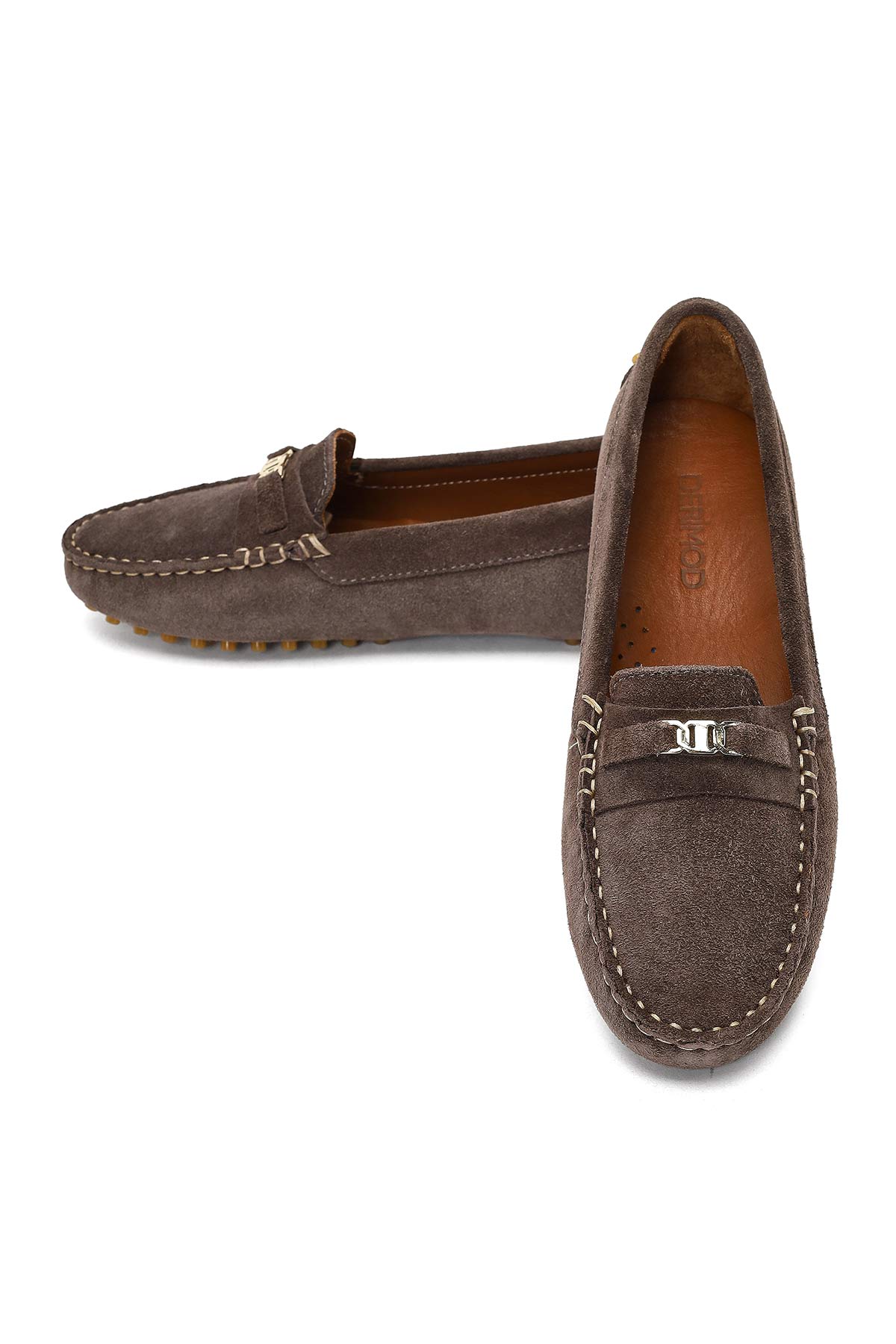 Kadın Vizon Tokalı Süet Deri Loafer - Image 12