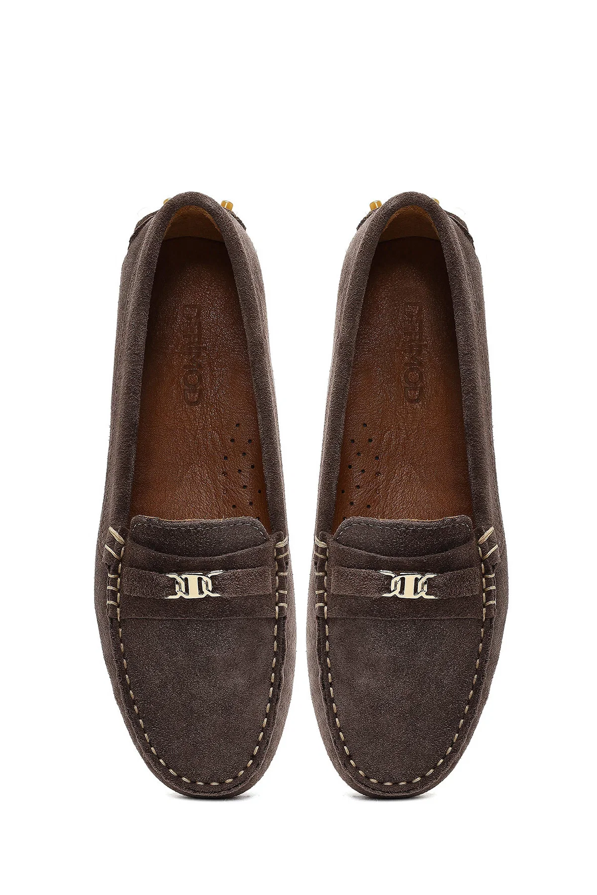 Kadın Vizon Tokalı Süet Deri Loafer - Image 7