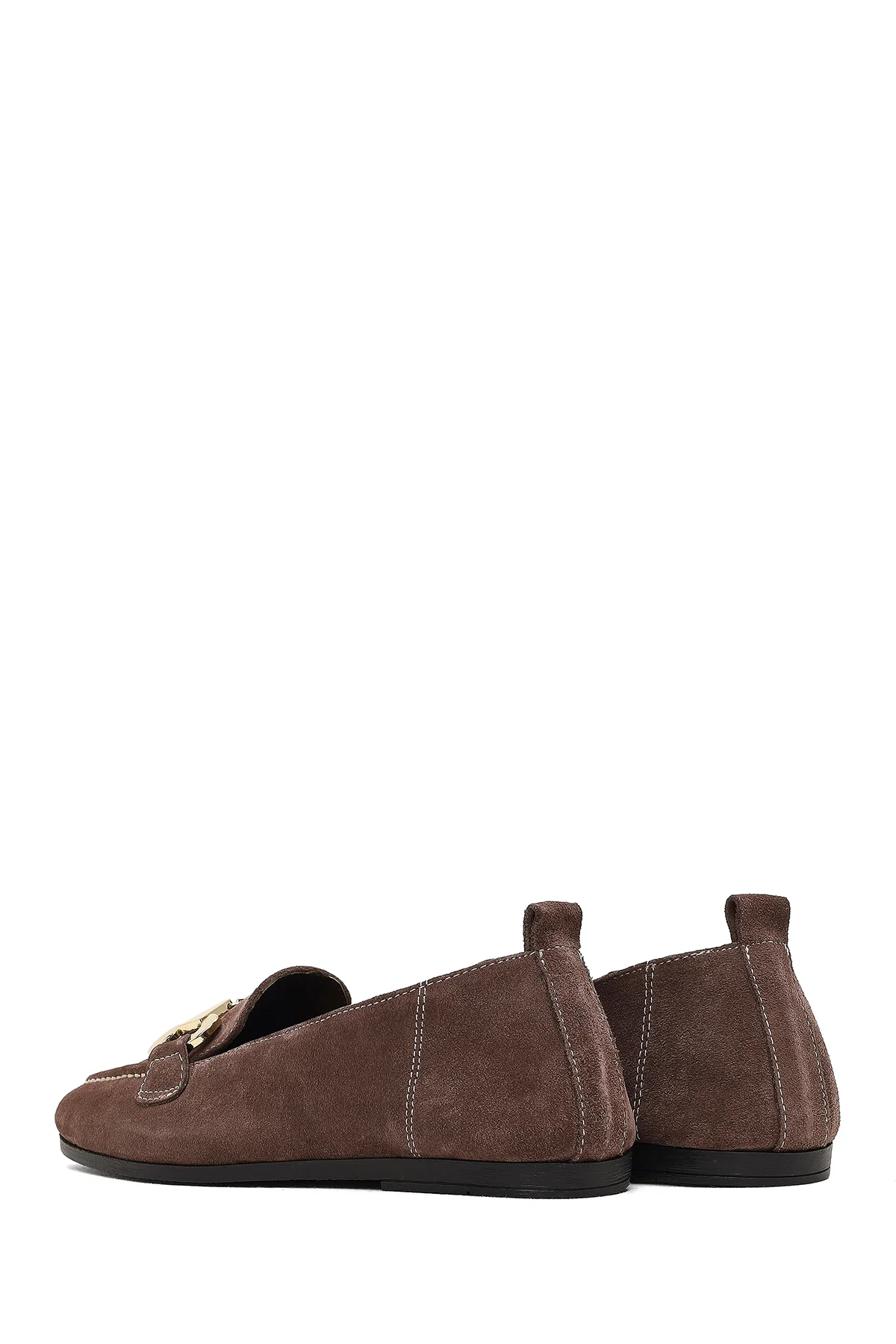 Kadın Vizon Tokalı Süet Deri Loafer - Image 5