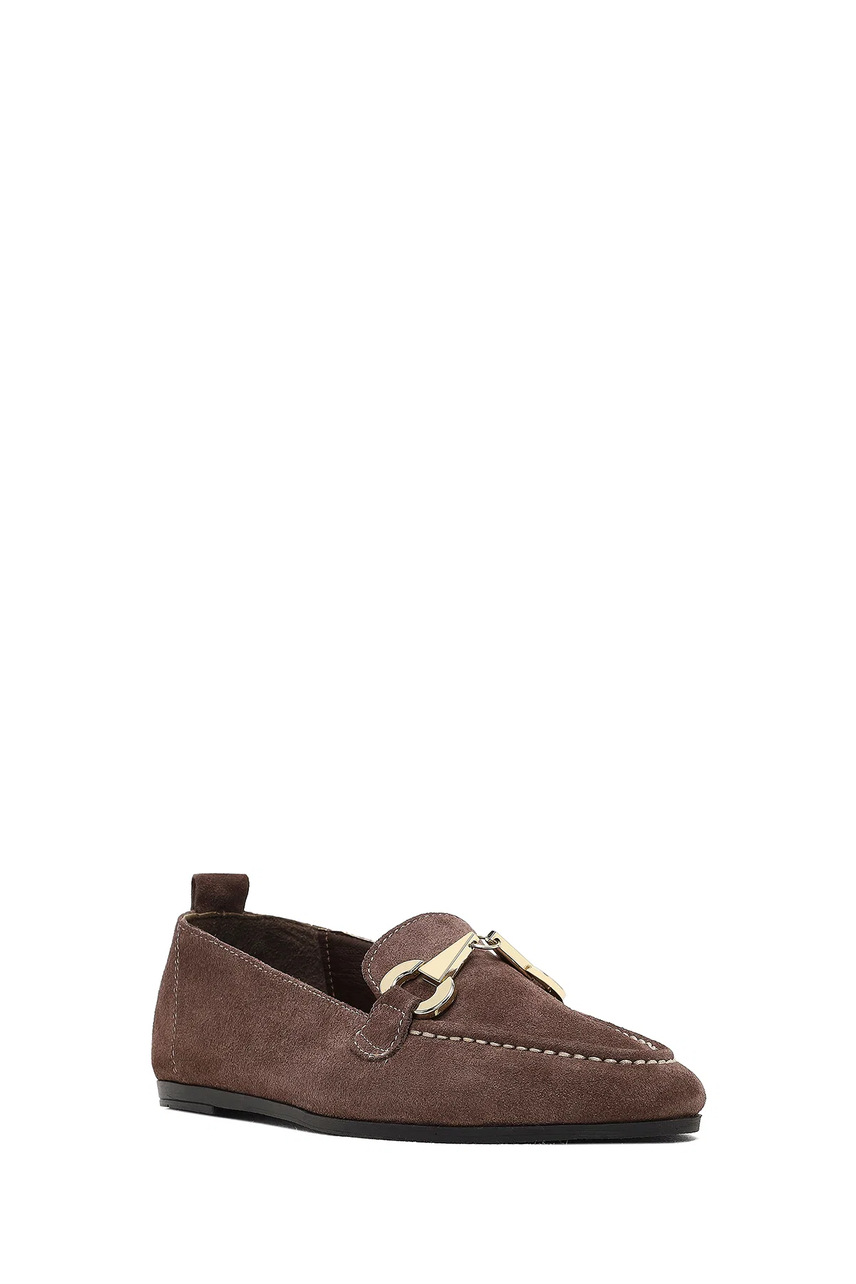 Kadın Vizon Tokalı Süet Deri Loafer - Image 6